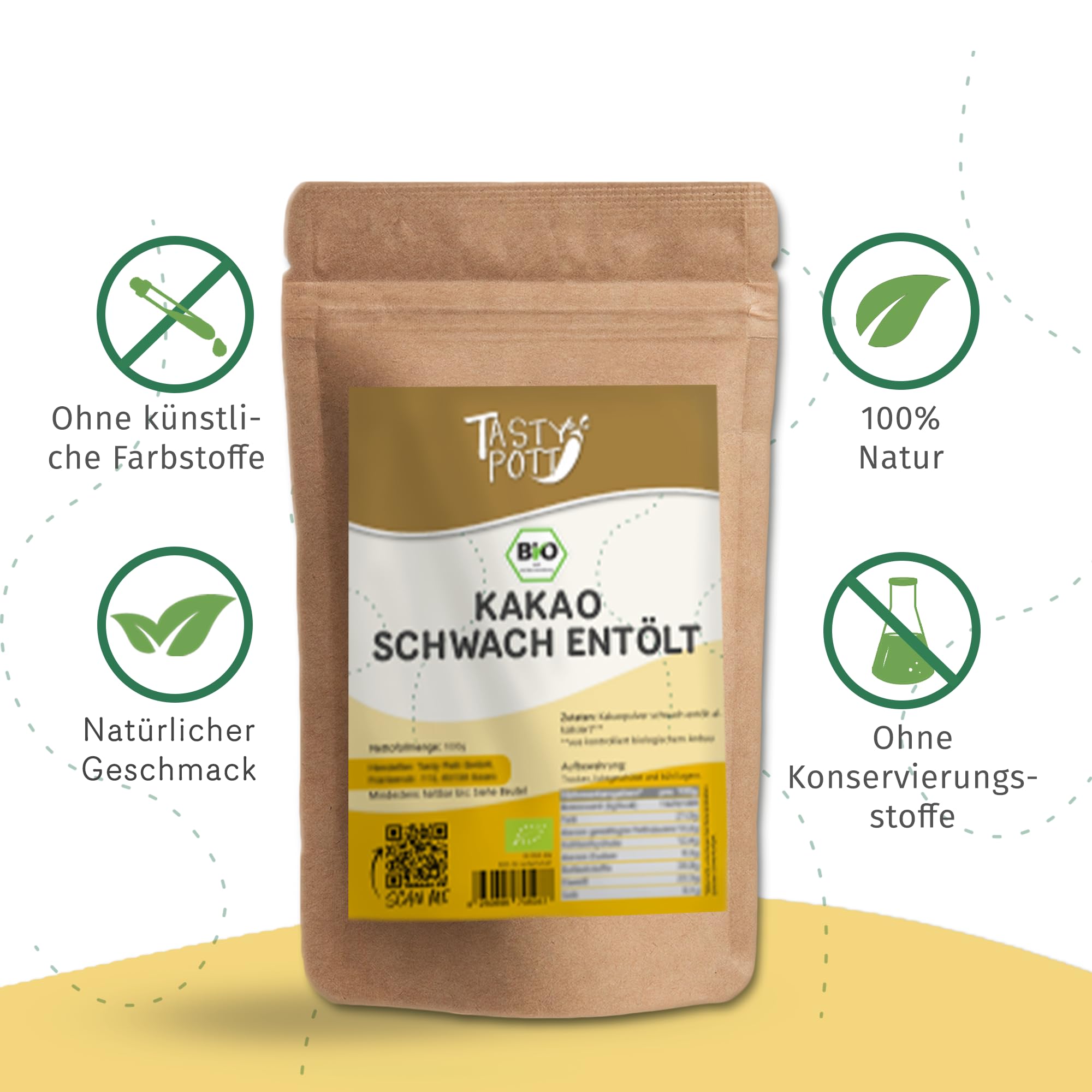 Tasty Pott Bio Kakao, schwach entölt I Kakaopulver I Zum Backen I Schokokuchen I Müslibowl I Vegane Küche I Intensiver Geschmack I Im Beutel 1000g (2x1000g)