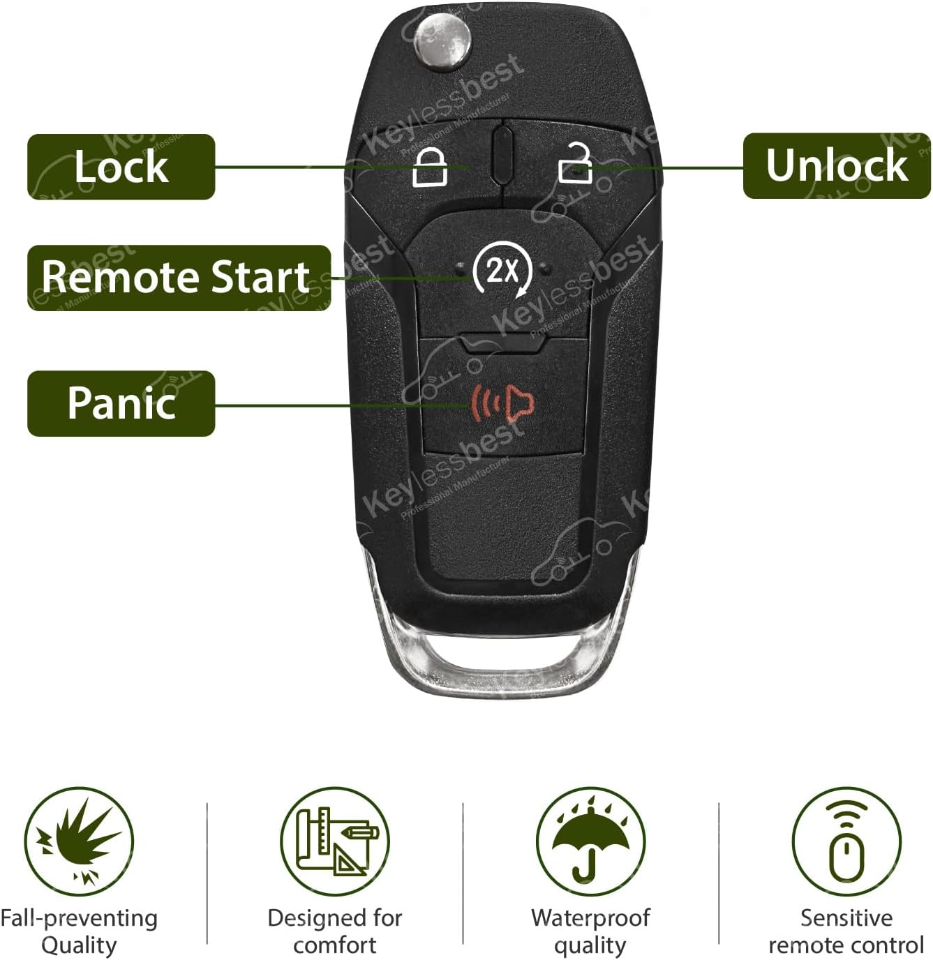 Replacement for 2019 2020 2021 2022 Ford Bronco F-150 F-250 F-350 Super Duty F-450 F-550 Ranger Ranger XLT Raptor Key Fob Remote Control N5F-A08TDA 4 Buttons 902MHz