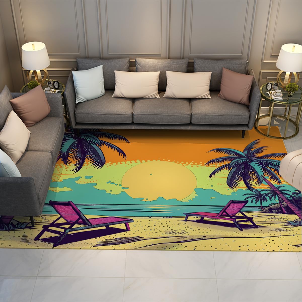 Moquette pour salon et chambre 60x90cm avec envers sécurisé antidérapant motif plage