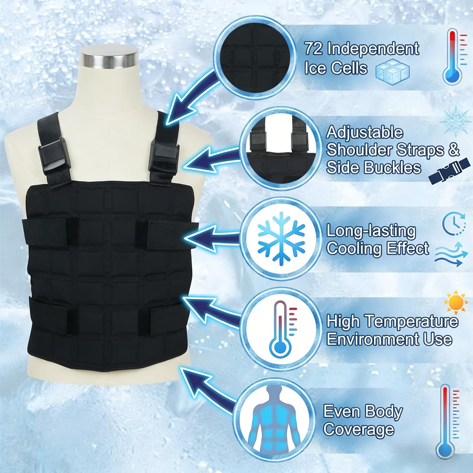 Chaleco refrigerante para adultos, hombres y mujeres en climas cálidos, chaleco con bolsa de hielo para ciclismo, pesca, cocina, jardinería, trabajo al aire libre