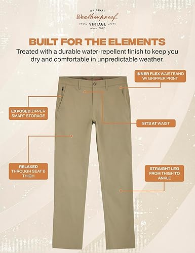 Miniatura 5 de Pantalones casual Weatherproof Vintage para hombre - Ajuste regular, ultra elásticos, parte delantera plana, chinos Pantalones ligeros para trabajo