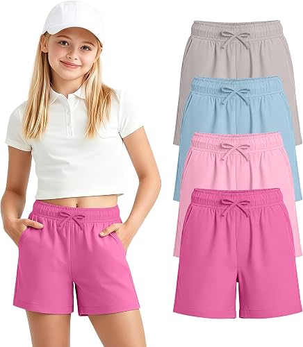 YooAurvox 4 Pack Shorts for Girls 5-14years, 4-Color, 11-12 Years