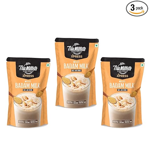 Xpress - Healthy Millet Drink - Instant Mix | Nutrition for Adults (Both Men and Women) and Kids- Health,Strength and Energy| Gluten Free | No Preservatives| Badam Milk -200g (pack of 3)