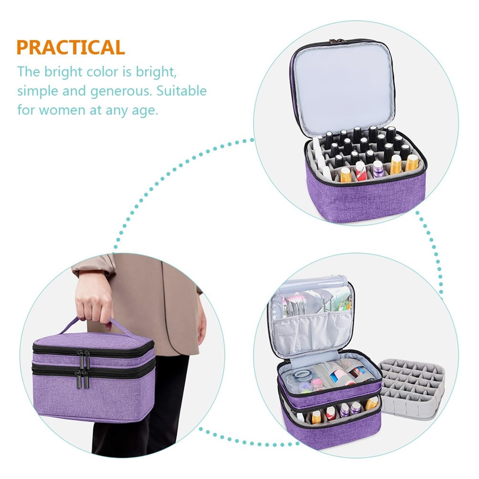 Nagellack Organizer Tasche Doppellagige Nagellack-Organizer-Tasche, große Kapazität, tragbare Aufbewahrungstasche for ätherische Öle for Kosmetik und Make-up-Werkzeuge auf Reisen