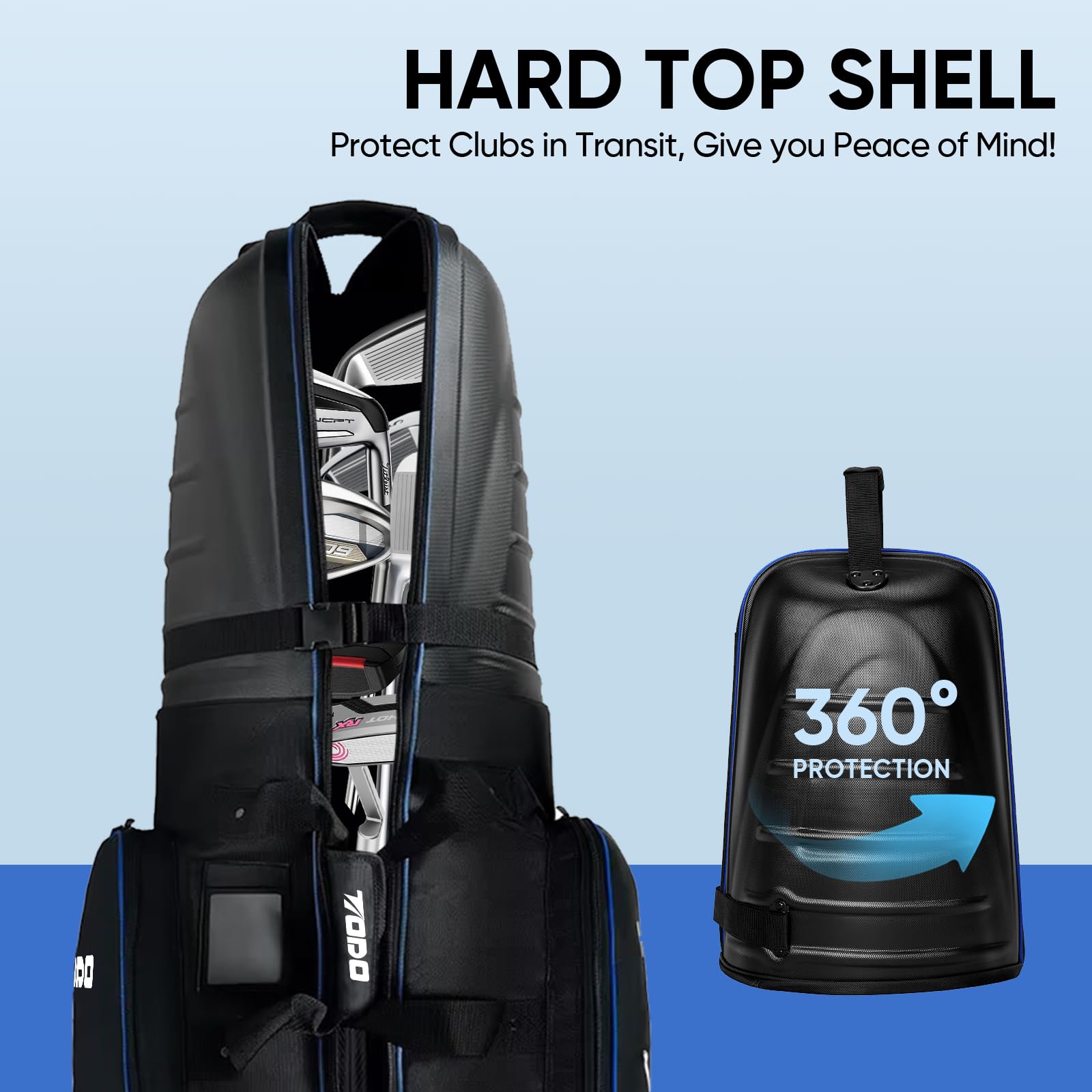 TODO Borsa da Viaggio Da Golf con Guscio Rigido in ABS, 1680D Heavy Duty Oxford Sacca Golf con Rotelle, Resistente e Impermeabile, Interno Materiali Imbottiti, Portatile e Leggero