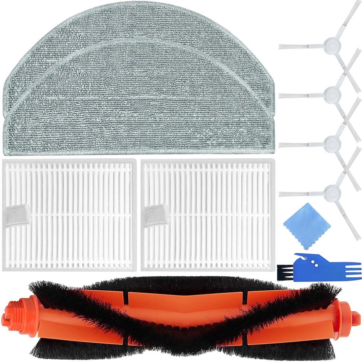 Juego de Accesorios para Xiaomi E10 / E12 / B112 Robot Aspirador - Cepillo Principal de Rodillo, Borde Lateral, Filtro, Almohadilla de Fregado y Piezas de Repuesto