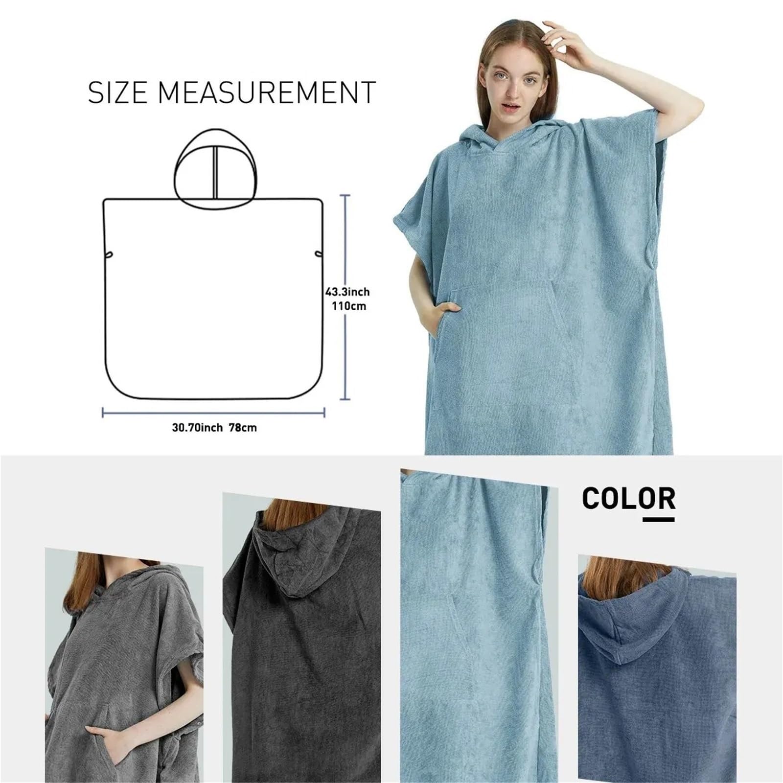Poncho de Surf con Capucha Poncho de Surf, Toalla, Secado rápido, Sudadera con Capucha, Bata Playa Microfibra, cambiante, baño, for Adultos(Dark Blue)