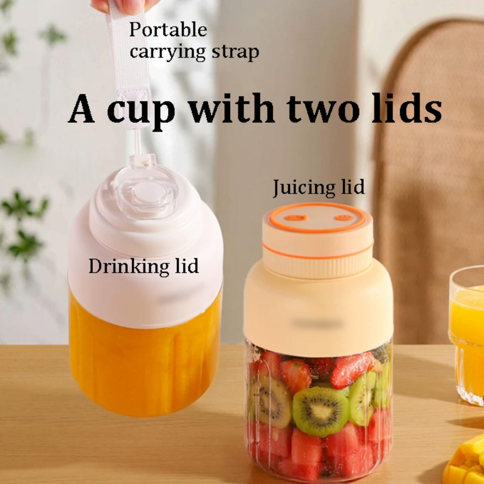 Bezprzewodowy plastikowy przenośny blender z 2 pokrywkami 46 ostrzy USB osobisty rozmiar blender do smoothie lód wyciskanie soku 1400 ml wydajność (jasnoczerwony)