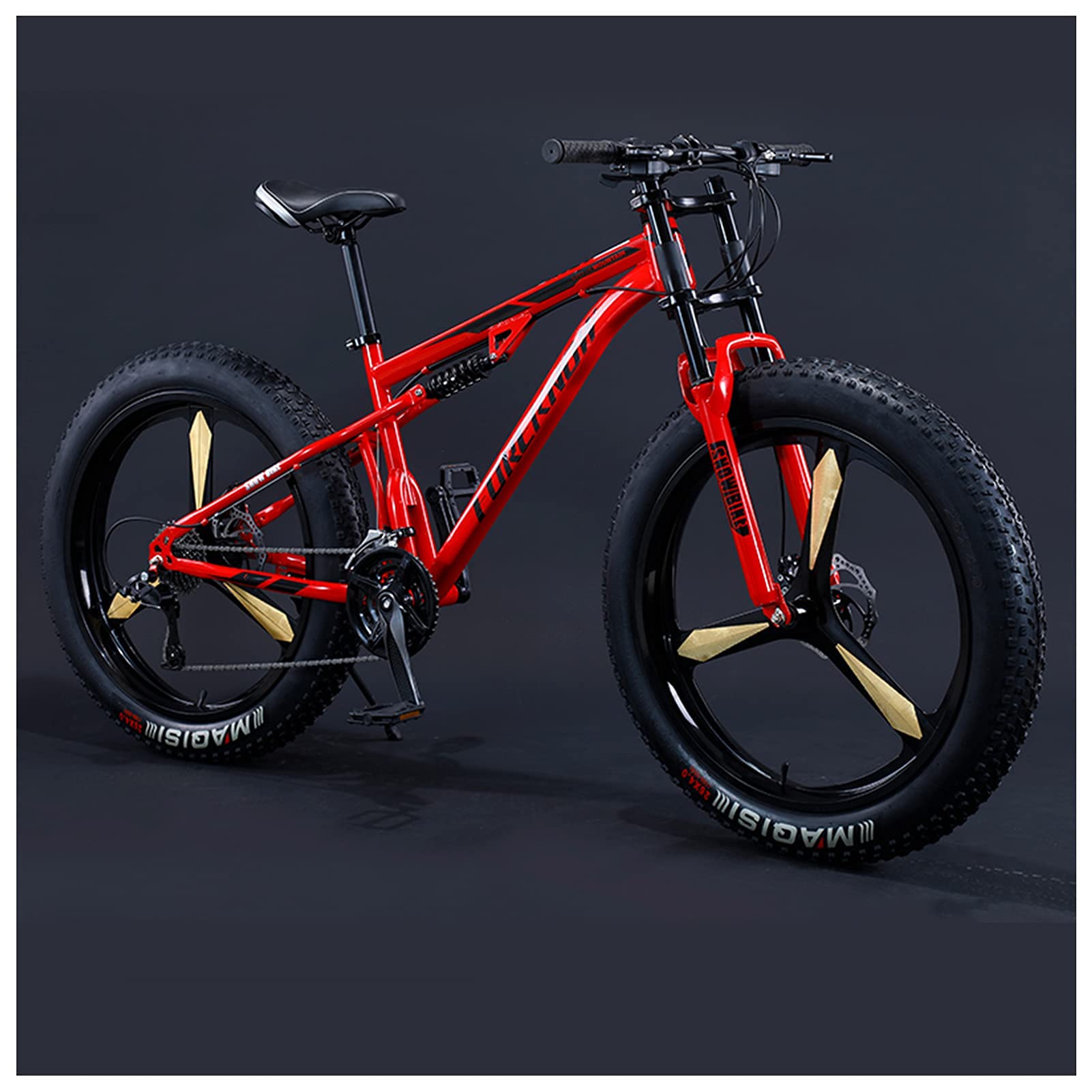 REOTELMountain Bikes Men 26 Inch Adult Fat Tyre Mountain Bike with Full Suspension, High-carbon Steel Large Frame Dual Disc Brake Giant Bicycle