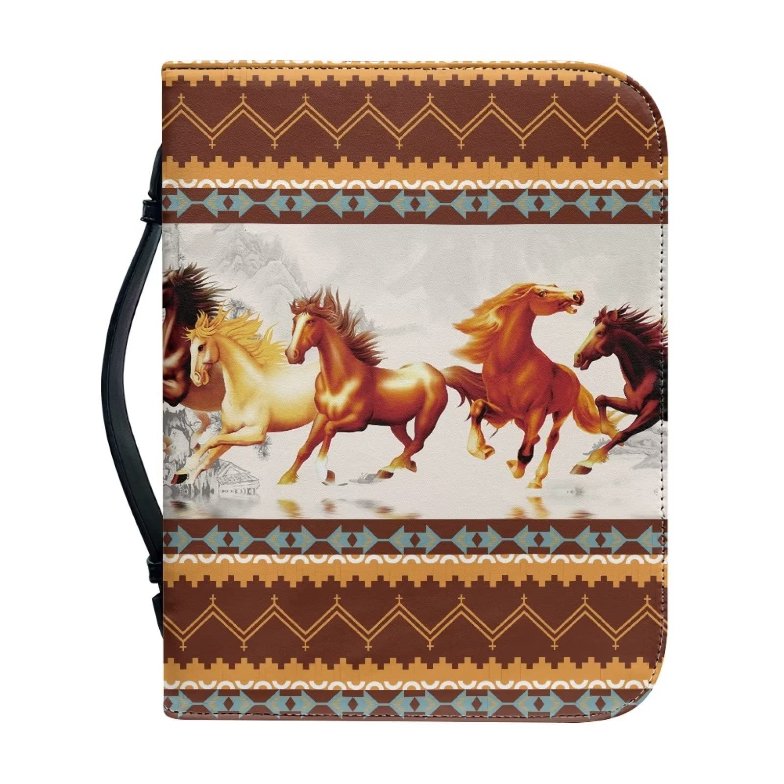 Housse Bible Cuir Synthétique Tribal Aztèque - Poignée - Poches Intérieures - Taille XL