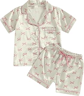 Toddler Christmas Pajamas Girls Santa Silk Pajama Set Short Sleeve Lapel Button Up Shirt Shorts Kids Satin Sleepwear