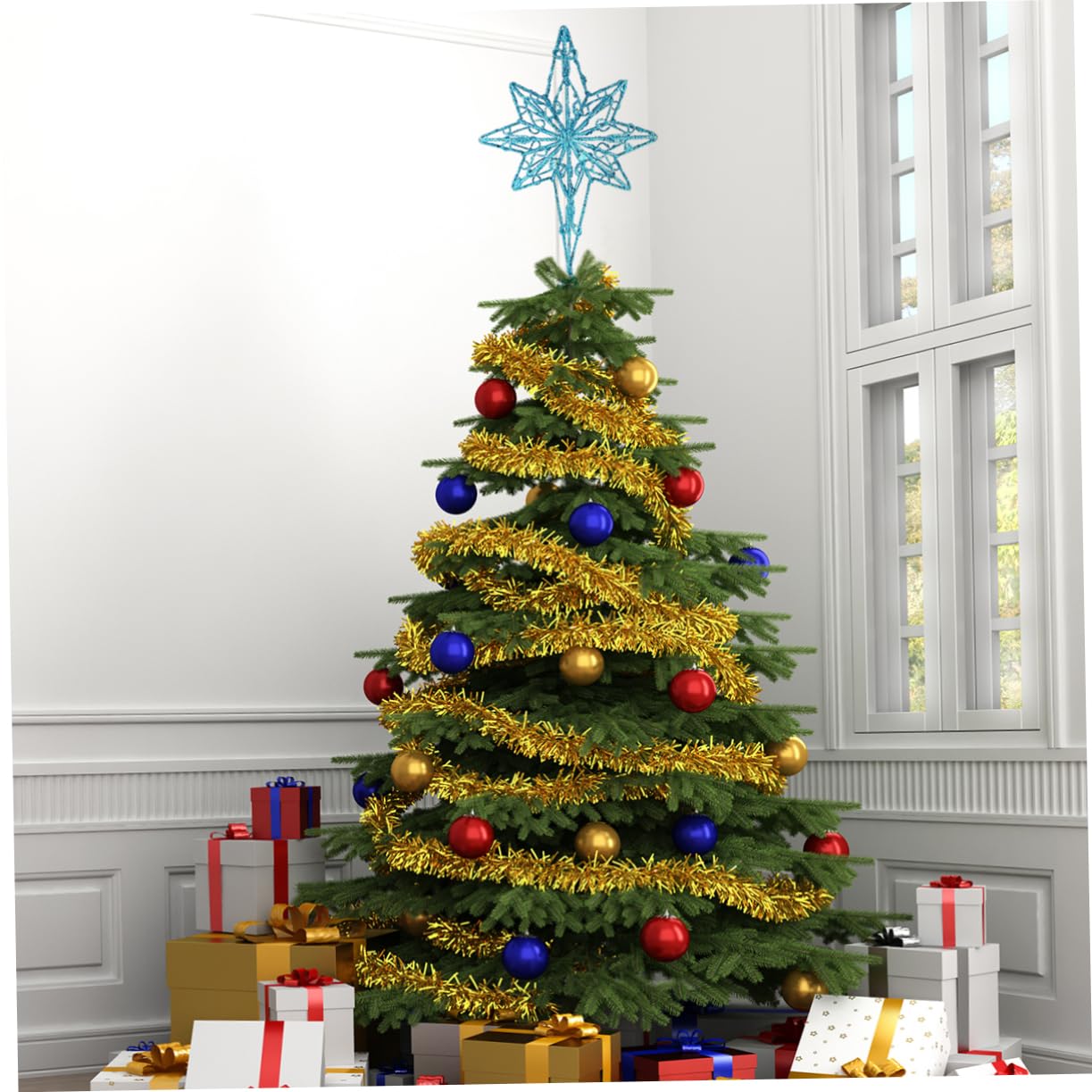 Ciieeo 3stücke Anis Stern Baumspitze Metallische Weihnachtsbaum-Dekoration Blau Für Festlichkeiten Und Heimdekoration Ohne Licht Einfach Zu Montieren