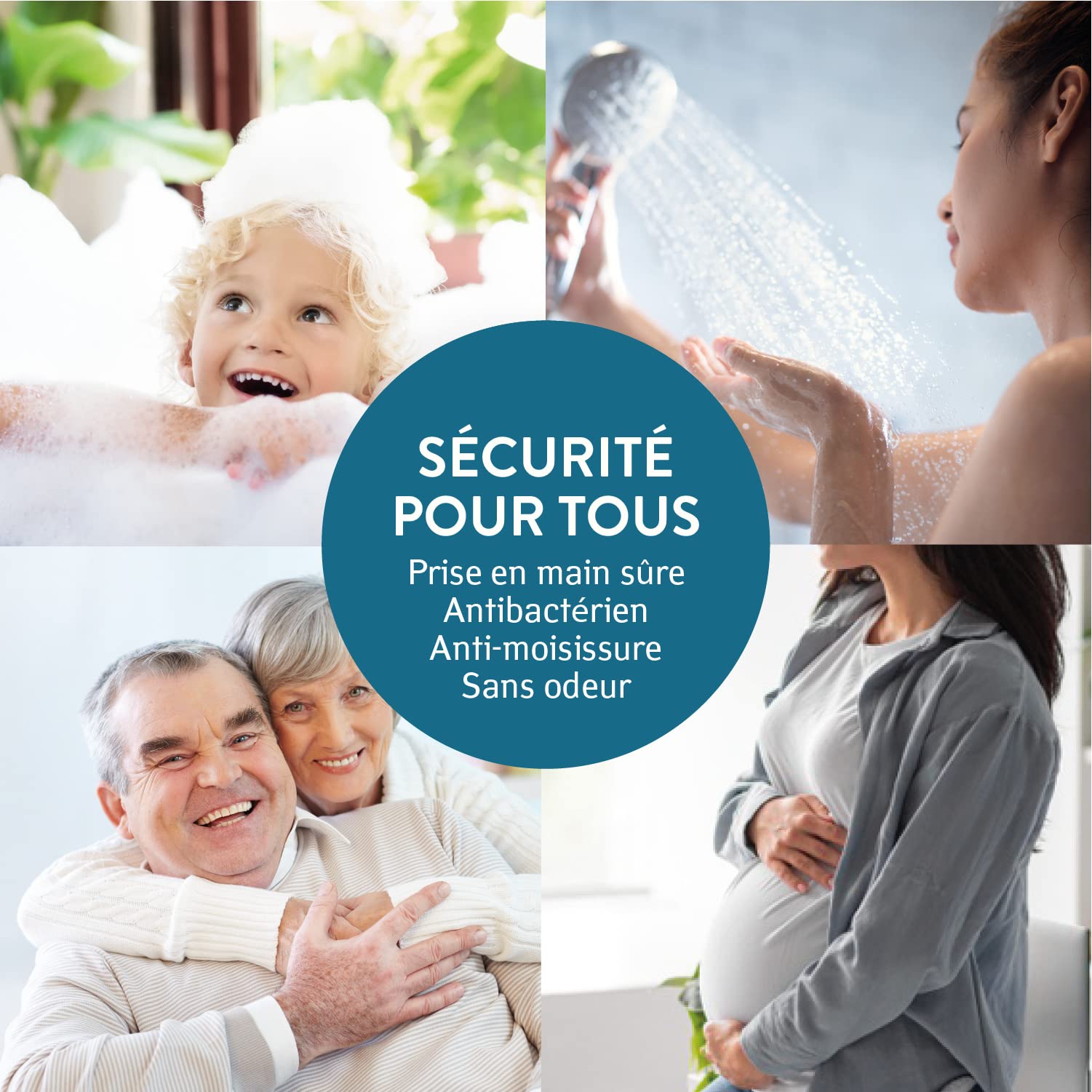 Tatkraft Detail - Tapis de Douche Antidérapant - 60x60cm - Tapis de Bain Caoutchouc Carré - 134 Ventouses - Sans BPA - Antifongique et Antibactérien - Pour Enfants et Sénior - Qualité Italienne - Bleu