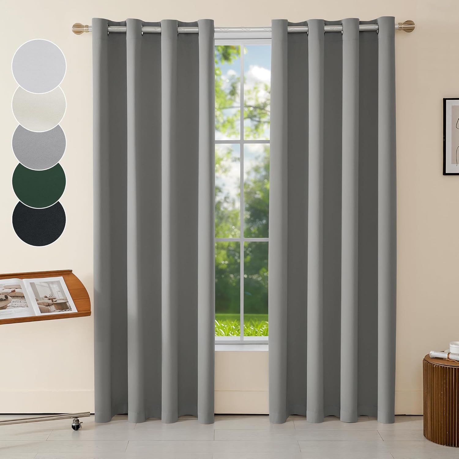 2 Panels Set Blackout Curtains Drapes, Room Darkening Insulated Thermal Window Panels for Bedroom, Living Room, Elegant Decorative Thicken Window Treatments, 52 X 63 in (W X L), Grey
