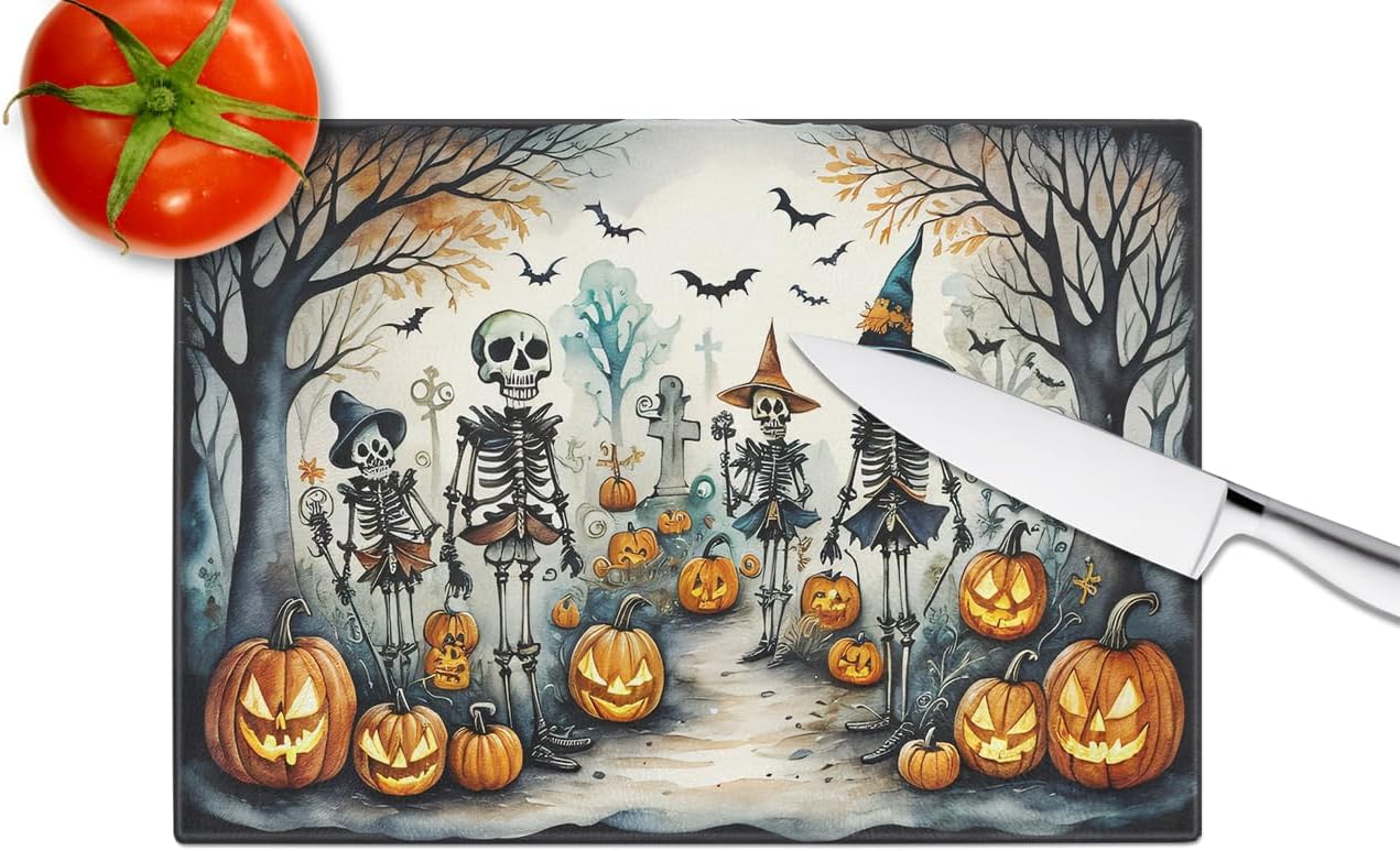 Caroline's Treasures DAC2225LCB Calacas Skeletons Spooky Halloween Glass Cutting Board Large Decorative Tempered Glass Kitchen Cutting and Serving Board Large Size Chopping Board