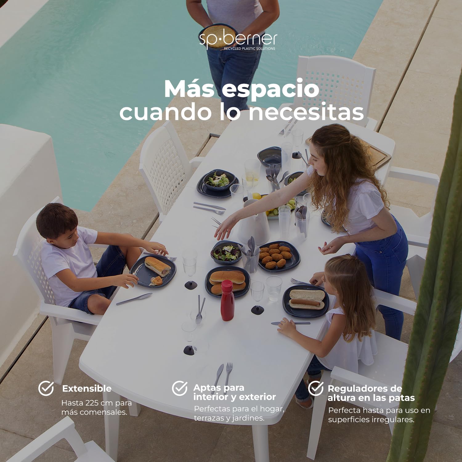 Shaf SP Berner Atlantic | Mobili da Giardino per Esterni - Tavolo da Pranzo allungabile da Esterno | Tavolo allungabile da Giardino Fino a 225 cm | Prodotto in Spagna con Materiali riciclati
