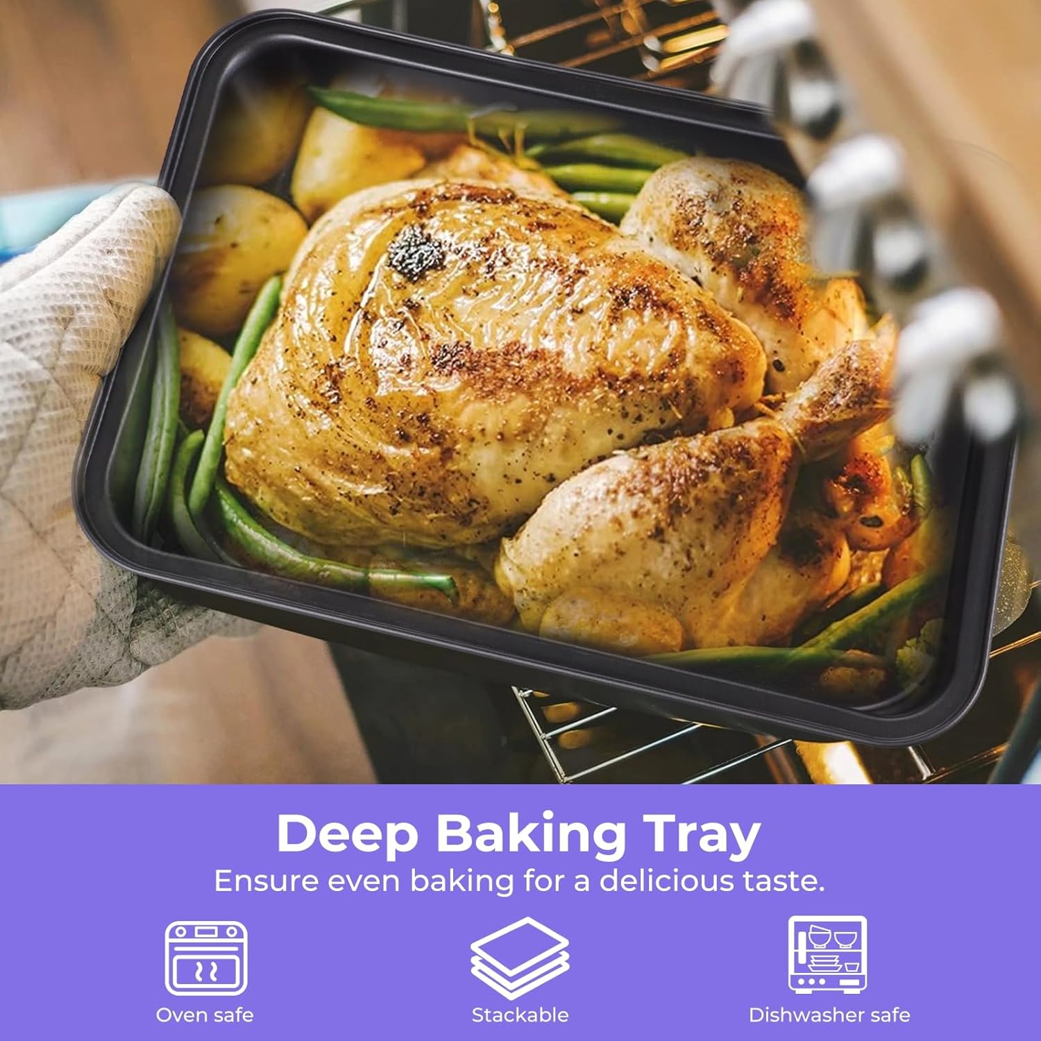 Lnrueg Lasagna Pan 2 Pcs - 11×7×2 inch Rectangular Deep Cake Brownie Pan with Stainless Steel Core & Non Stick Coating - for Baking Roasting, Toxic Free & Durable, Oven Safe & Easy Clean - Image 3