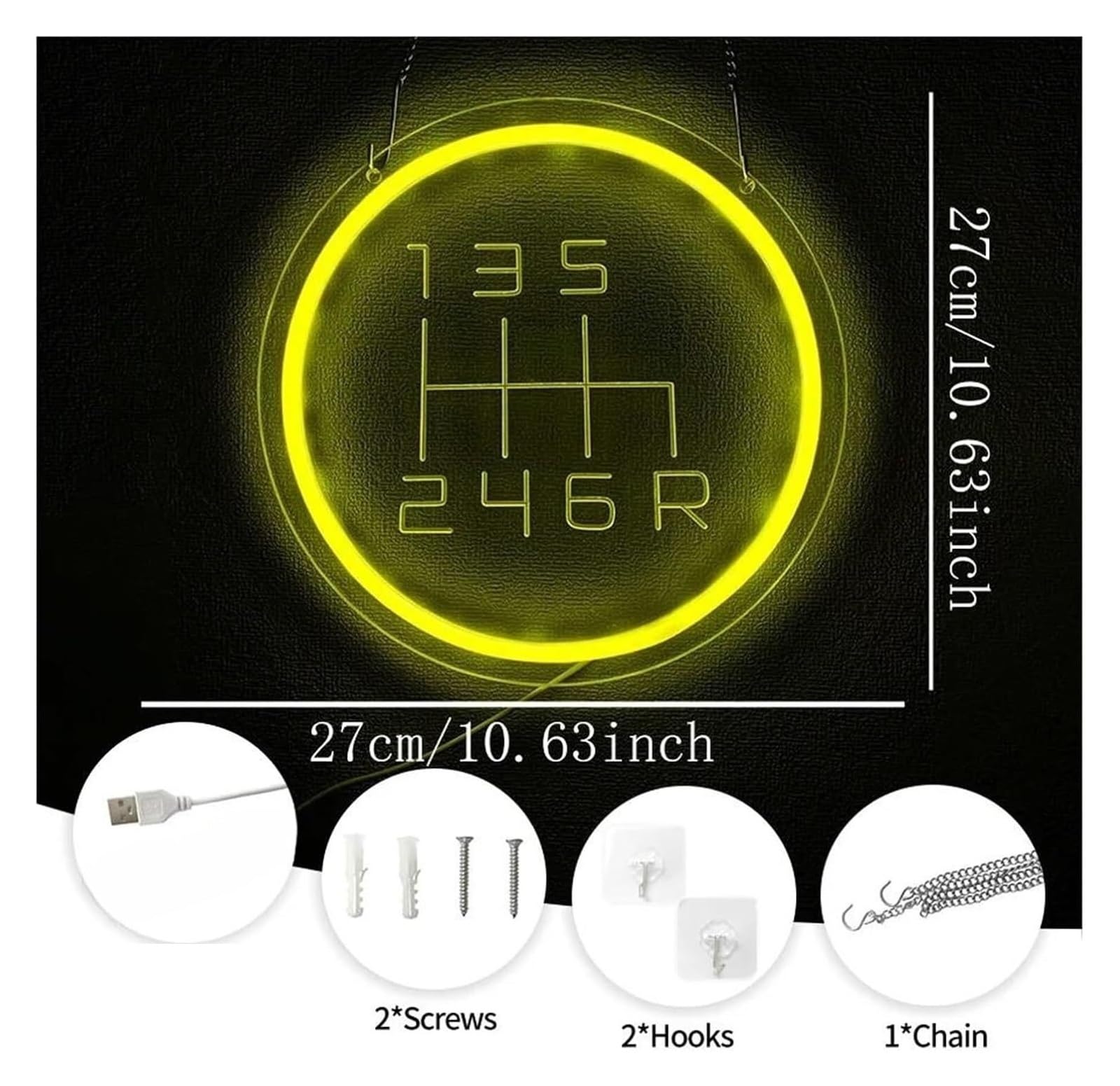 Genérico Luces de neón Lámpara de señal posición marcha coche neón LED para garaje tienda velocidad decoración pared para cueva hombre 27cmx27cm