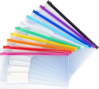 Tamaki 10 Pack Zipper Plastic Envelopes, Small Plastic Envelopes, A6 Size for Pencil Case Bulk, Bill Bag, 10 Color (9x4.7