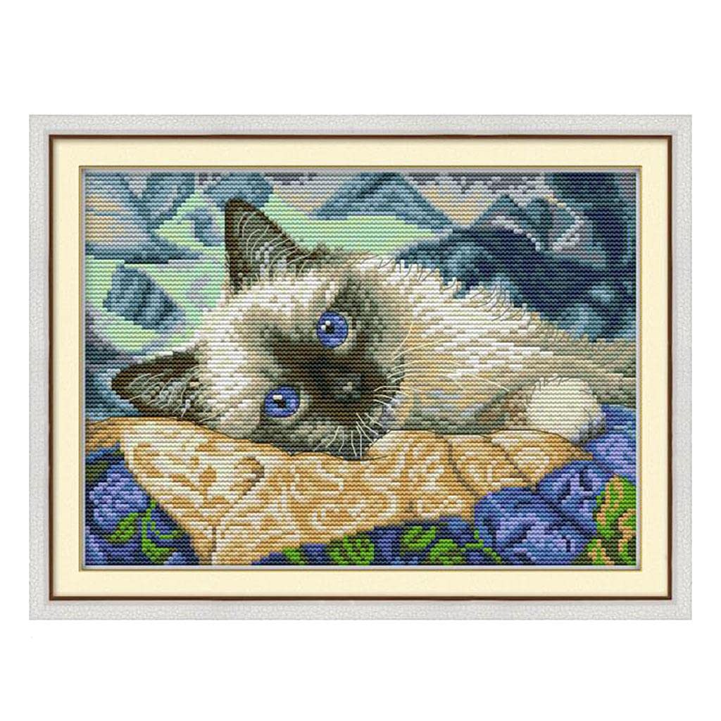 Handmade Ribbon Embroidery Cat Painting Kit Stamped Cross Stitch 30 X 21CmCrafts|Needlecrafts & Yarn|Embroidery & Cross Stitch|Hand Embroidery Kits|Ribbon Embroidery Kits-image-32