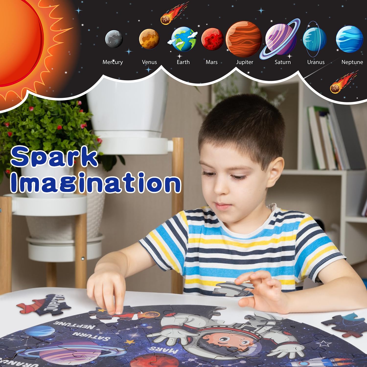 Puzzle Bambino Sistema Solare da Pavimento 71 Pezzi per 5 6 7 8 Anni, Gioco Regalo per Ragazzi