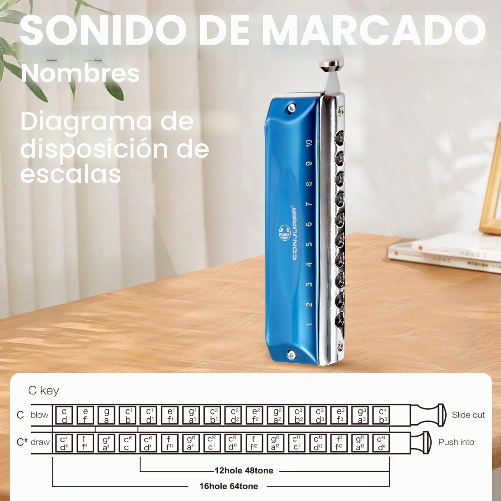 CONJURER Armónica Clave de Do, Armónica de Blues Diatónica de 10 Agujeros y 20 Tonos con Estuche, Arpa de Boca para Principiantes, Adultos, Niños, Profesionales, Estudiantes, Amigos, Regalos (Azul)