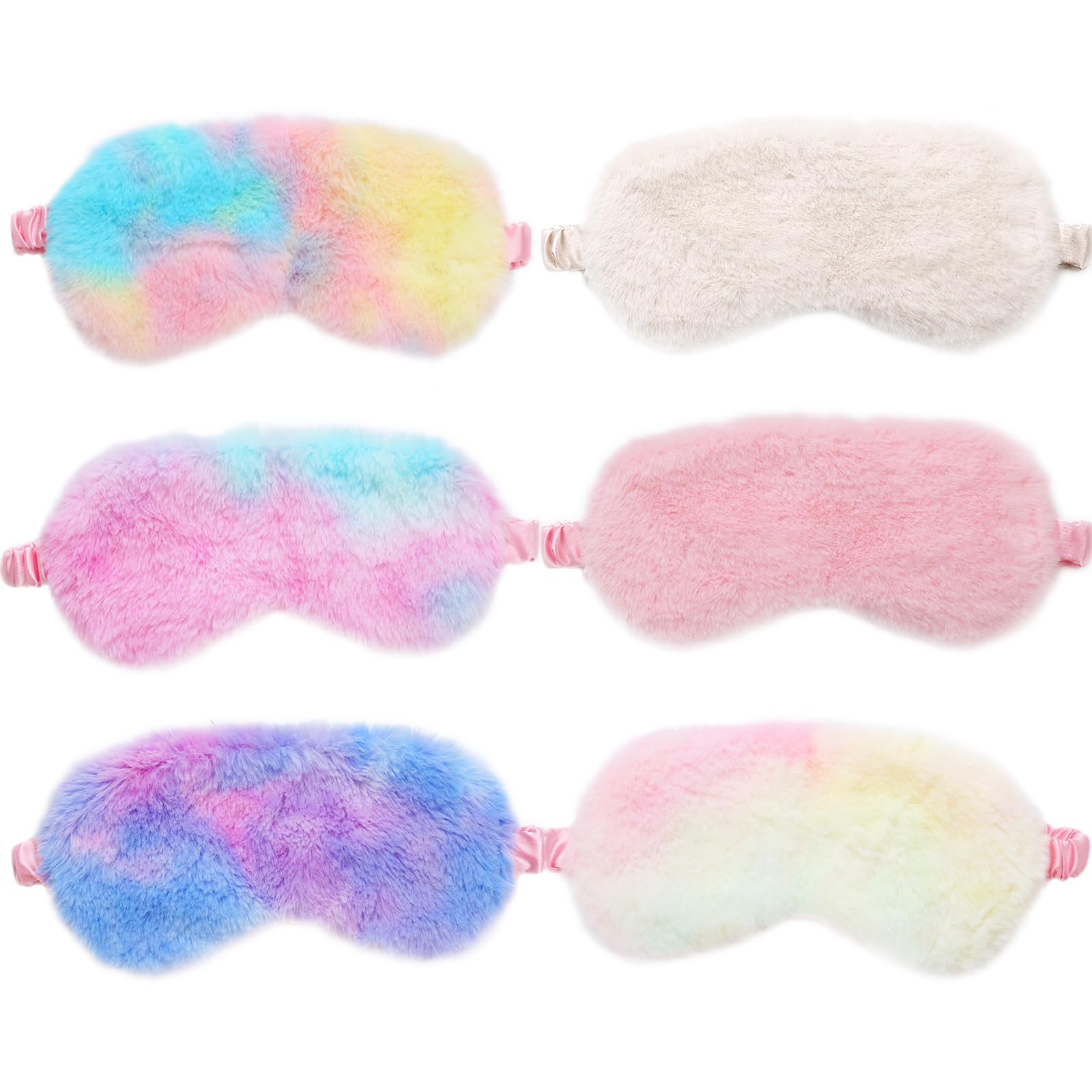 EUPSIIU 6 Pezzi Simpatiche Mascherina per Dormire in Peluche, Maschera Occhi per Dormire Antiluce per Donna, Benda Occhio Traspirante Maschera di Sonno Copertura degli Occhi per Bambina Ragazzi