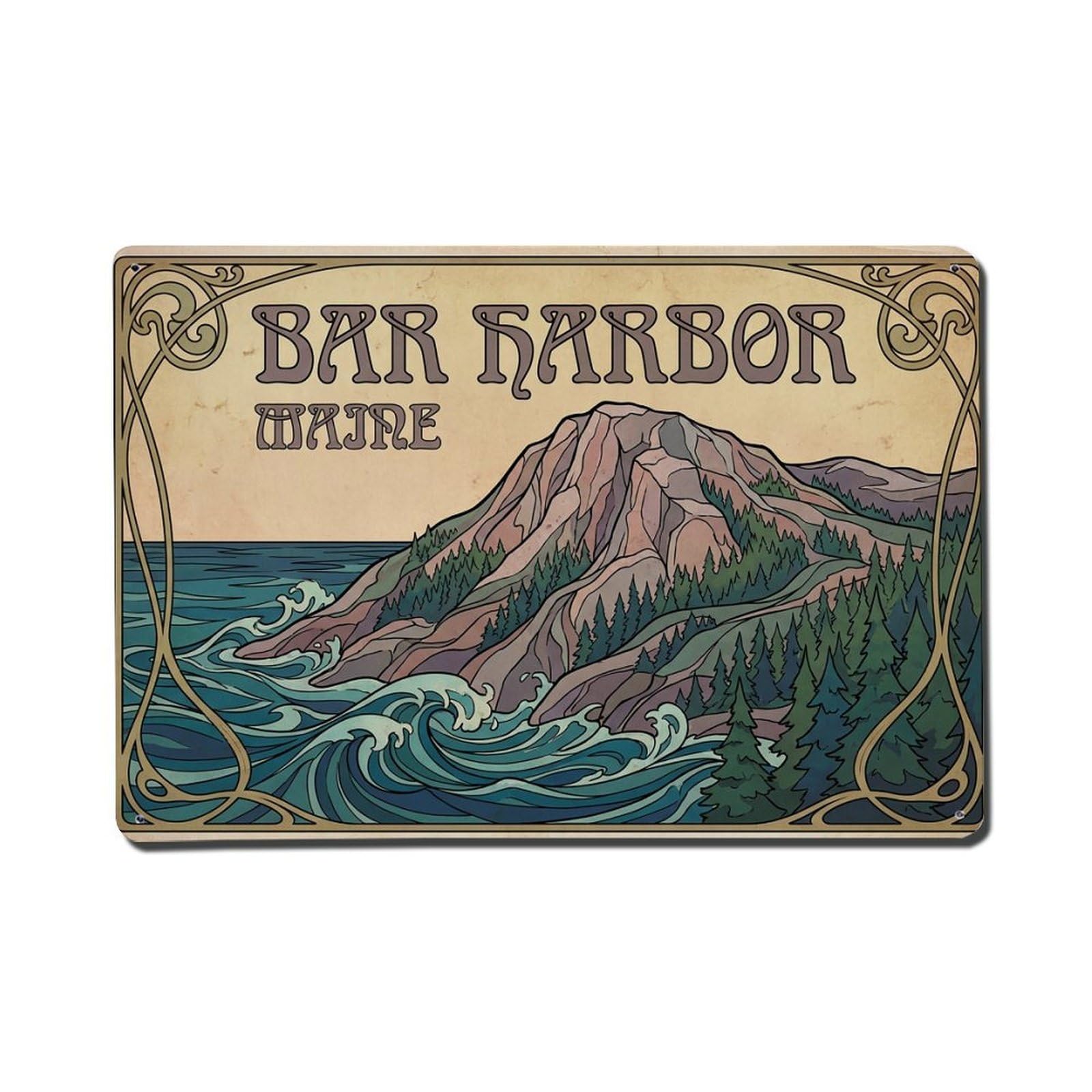 Cwbufd 8X12inch(20X30cm) Retro Travel Usa Bar Harbor Metal Tin Sign Plaque Wall Decor For Cafe, Club Bar, Office, Garden Metal Poster 8X12inch