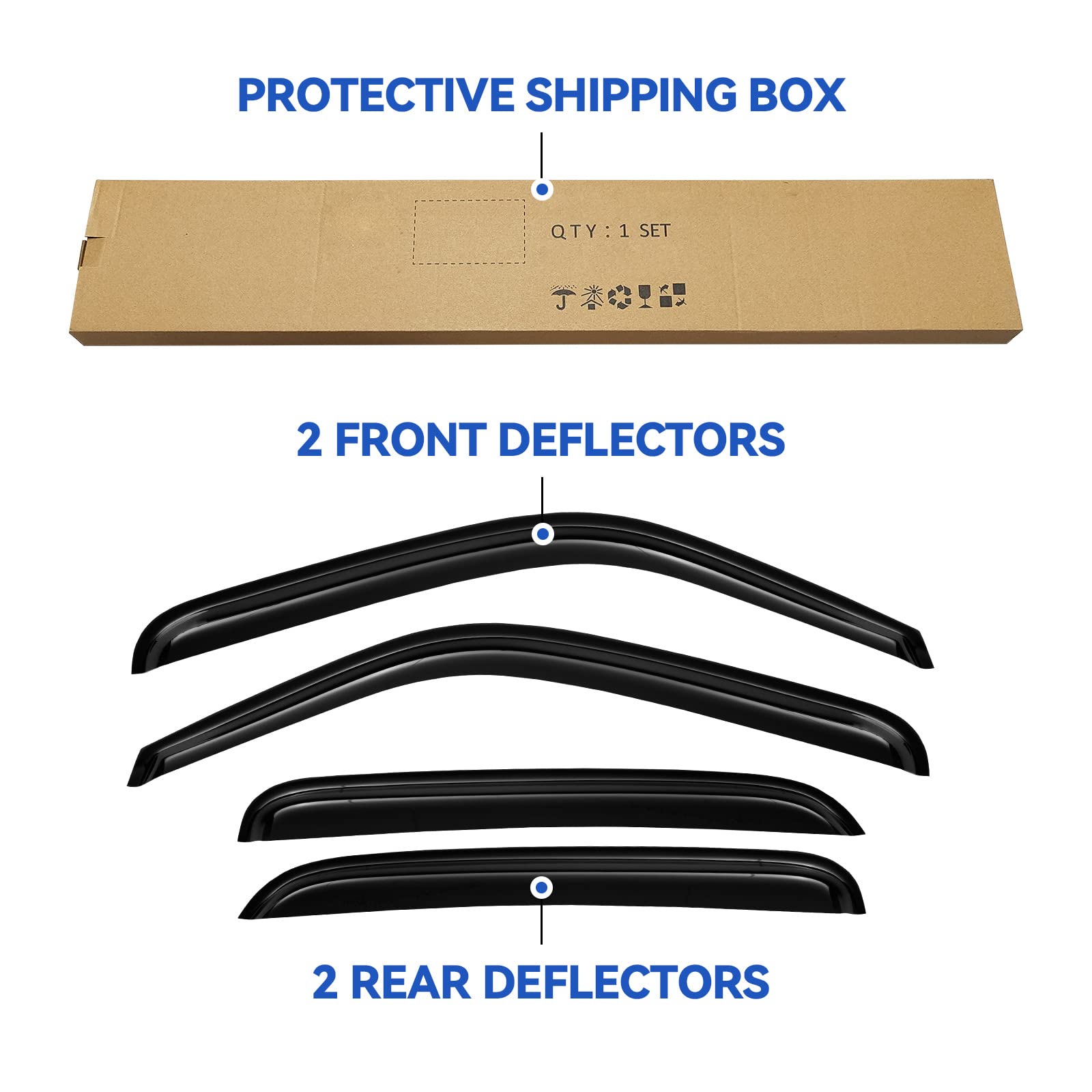 YQAUTEC Window Visors Rain Guards Shield for Chevy Tahoe/GMC Yukon 2000-2006, Window Wind Deflectors Vent Shades for 2002-2006 Cadillac Escalade