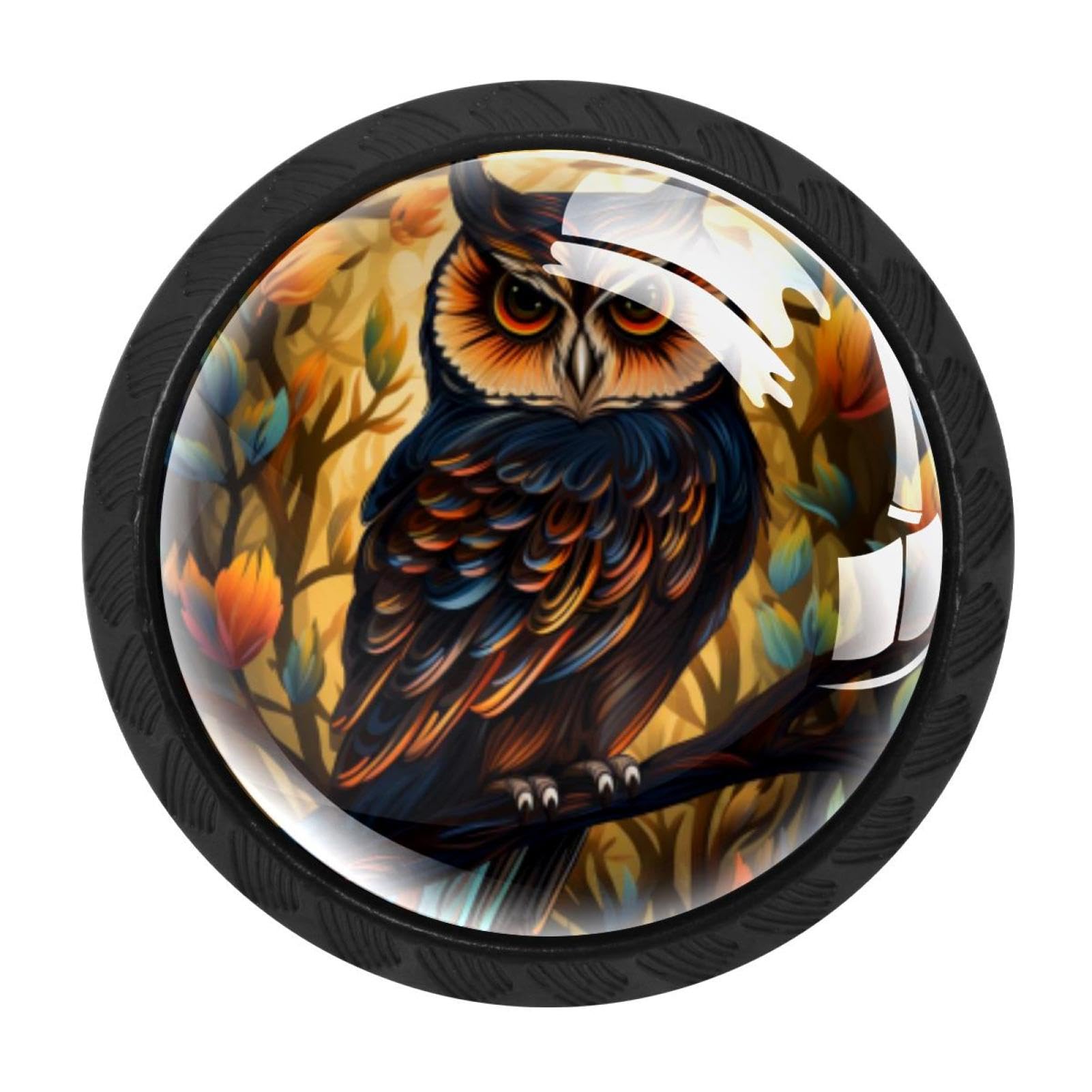 CHENZZZZ 4 Pieces Owl Drawer Knobs, 35mm Black Kitchen Cabinet Knobs, Drawer Pulls and Knobs, Glass Cabinet Hardware Single Hole Knob for Cabinets and Drawers Round