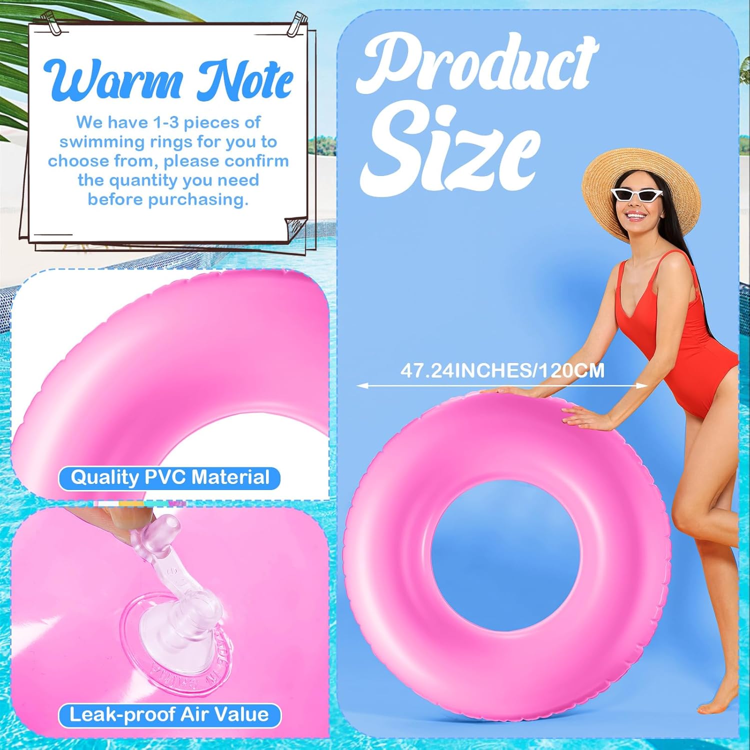 Gemscream Jumbo Inflatable Pool Float 47.24 Inches Swimming Ring Pool Floats White Inflatable Float Tube for Adult Summer Vacation Beach River Bachelorette Wedding Party Supplies