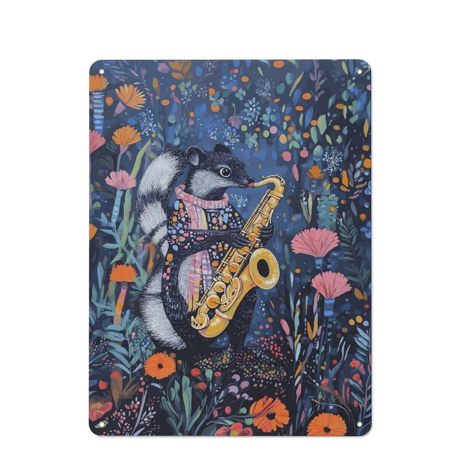 Junmoney Skunk Playing Saxophone 40X30cm Rustic Metal Sign With For Guest Room Or Hallway, For Vintage Wall Decor Fans, For Metal Sign Collectors