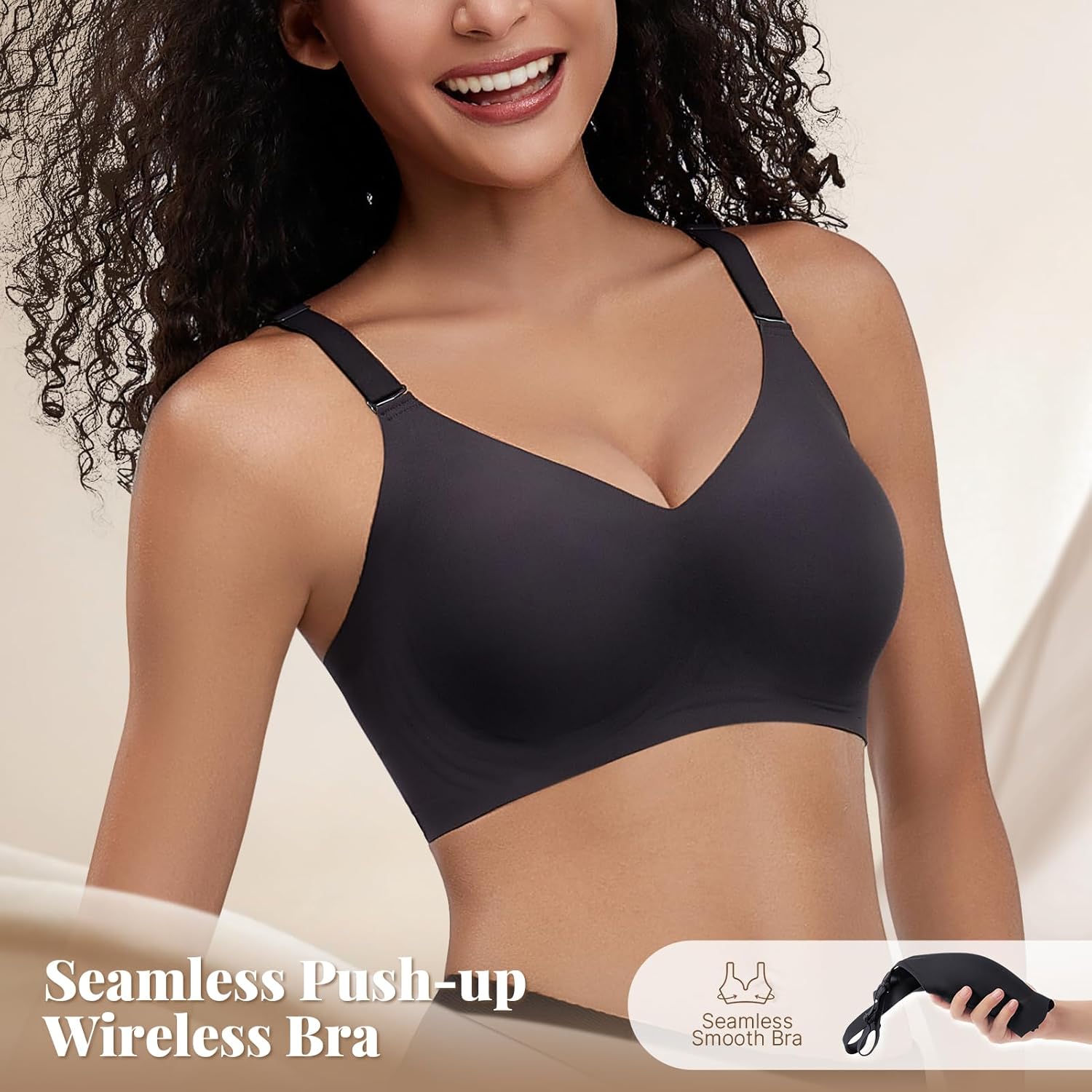 Wireless Bras for Women Comfortable Seamless T Shirt Bras No Underwire V Neck Full ... - Image 2