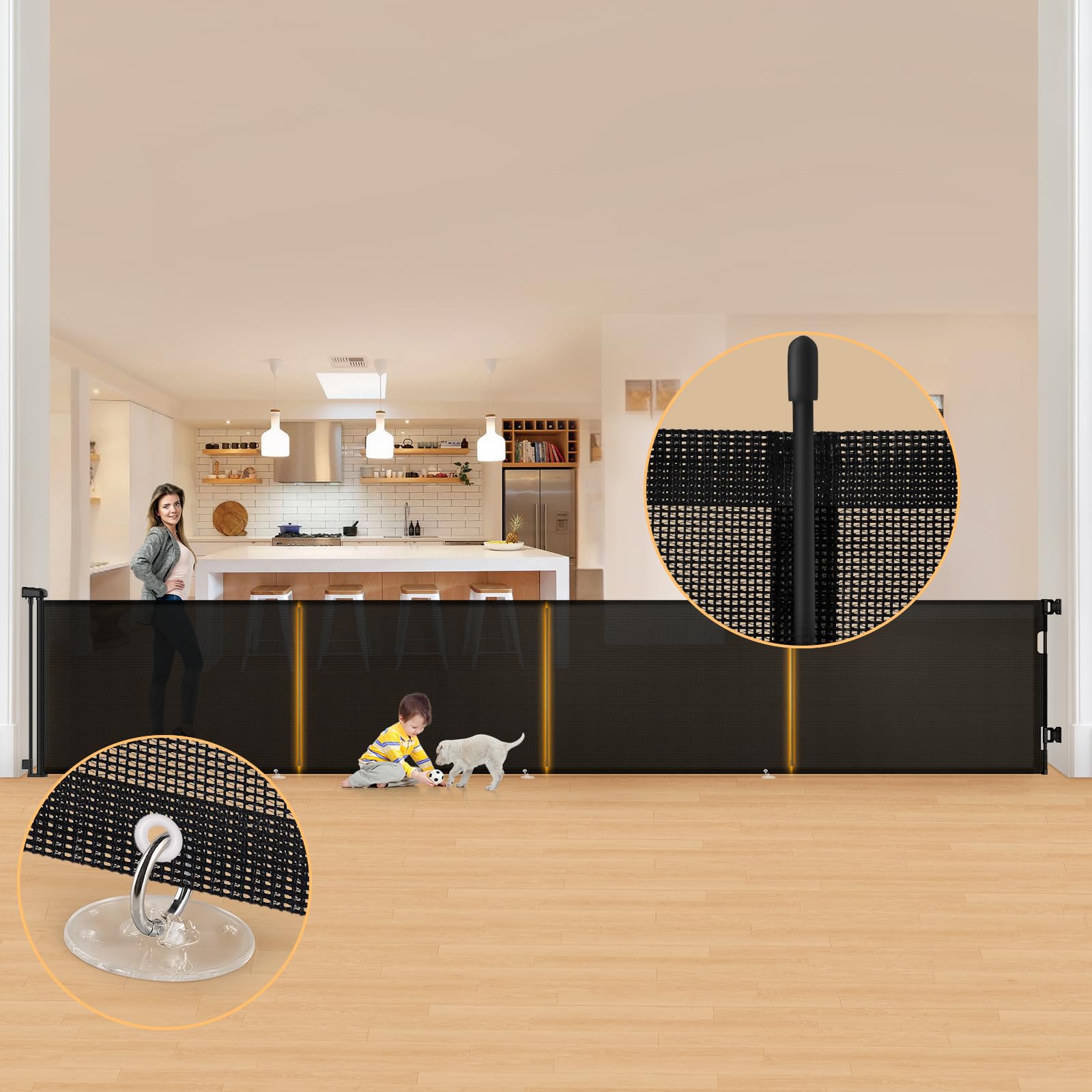 Photo 1 of Retractable Baby Gates Extra Wide 180'' Tall 35'' Retractable Dog Gate for Doorways, Upgraded Reinforcement Strip Design Retractable Gate for Stairs, Retractable Pet Gate for Dog, Indoor&Outdoor 180inch Black