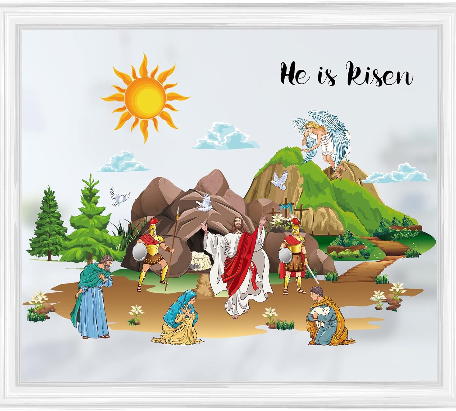 Resurrection Easter Window Stickers 4 Pcs He is Risen Easter Window