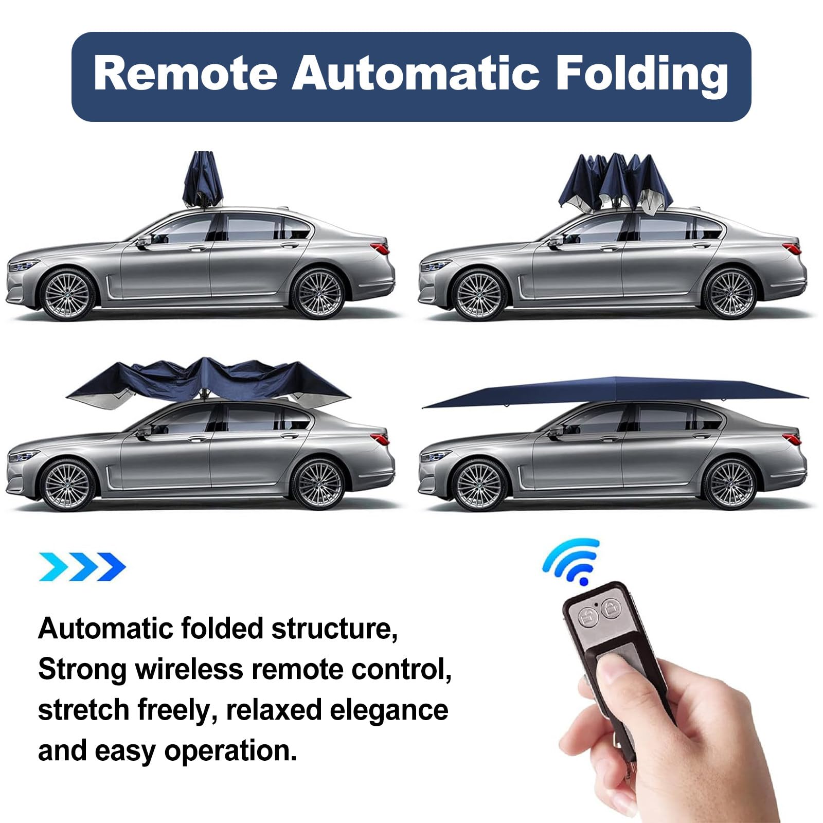 Ombrellone per Auto Automatico, Tenda Pieghevole 2 in 1 Auto-Manuale con Telecomando, tettoia per Auto Adatta alla Maggior Parte dei Modelli, Leggero e Facile da trasportare 5.2M-Grey