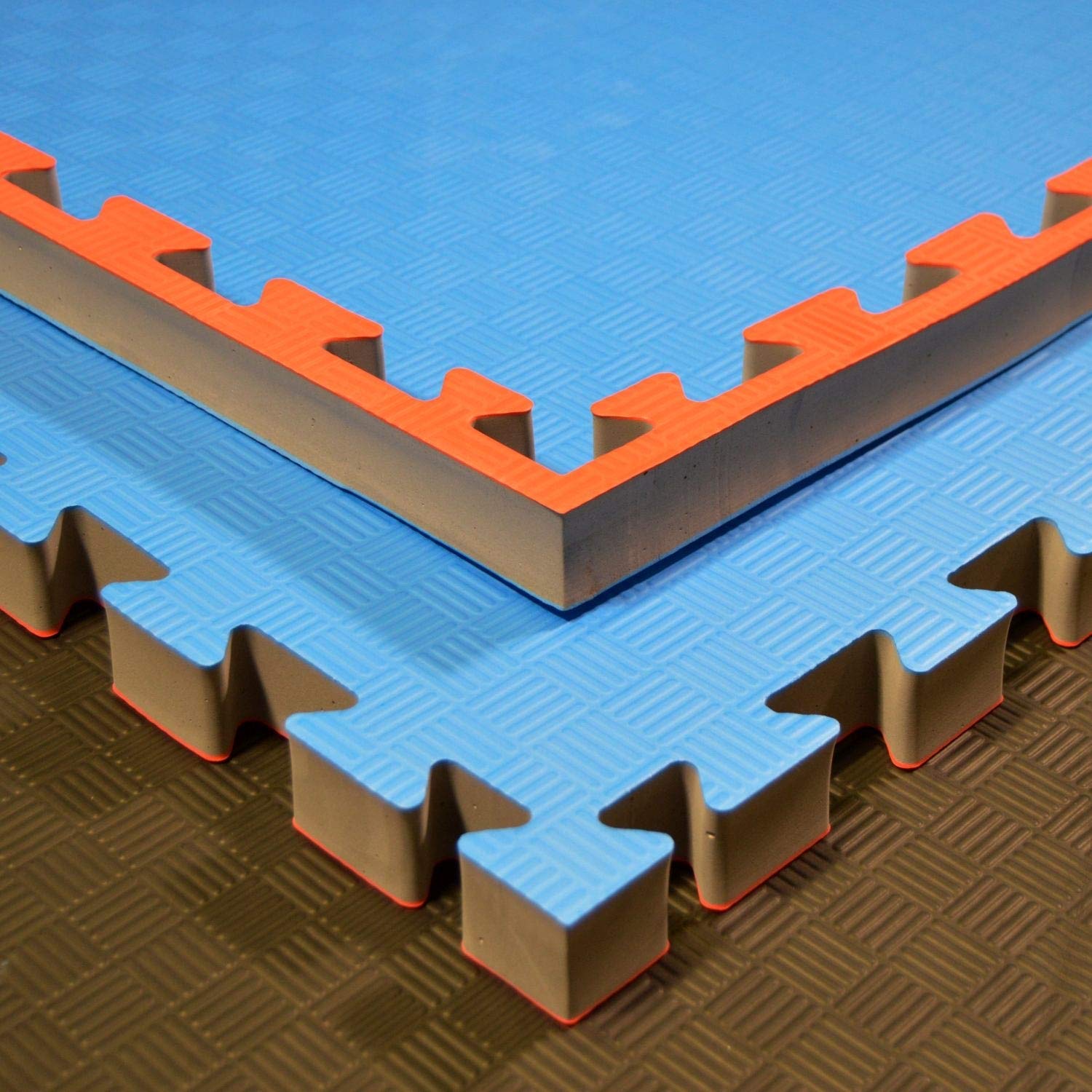 Kampfsportmatte rot-blau - 100 x 100 x 4 cm - Verzahnte Ränder - Wendematte, Trainingsmatte - Judo, Karate, Ju-Jutsu, Taekwondo