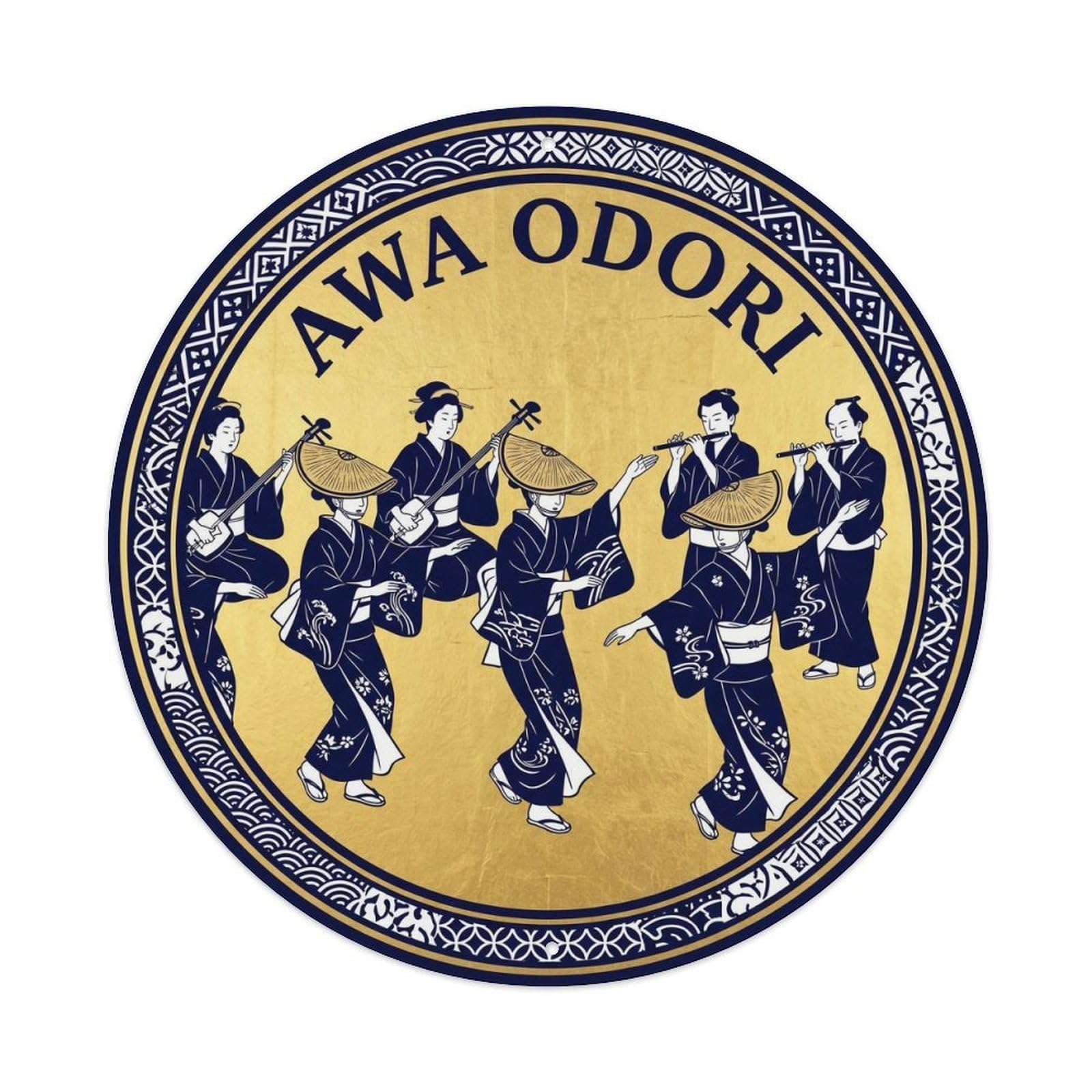 Olyhtr 8X8inch Classic Style Awa Odori Tokushima Rinpa Indigo White Japan Metal Tin Sign