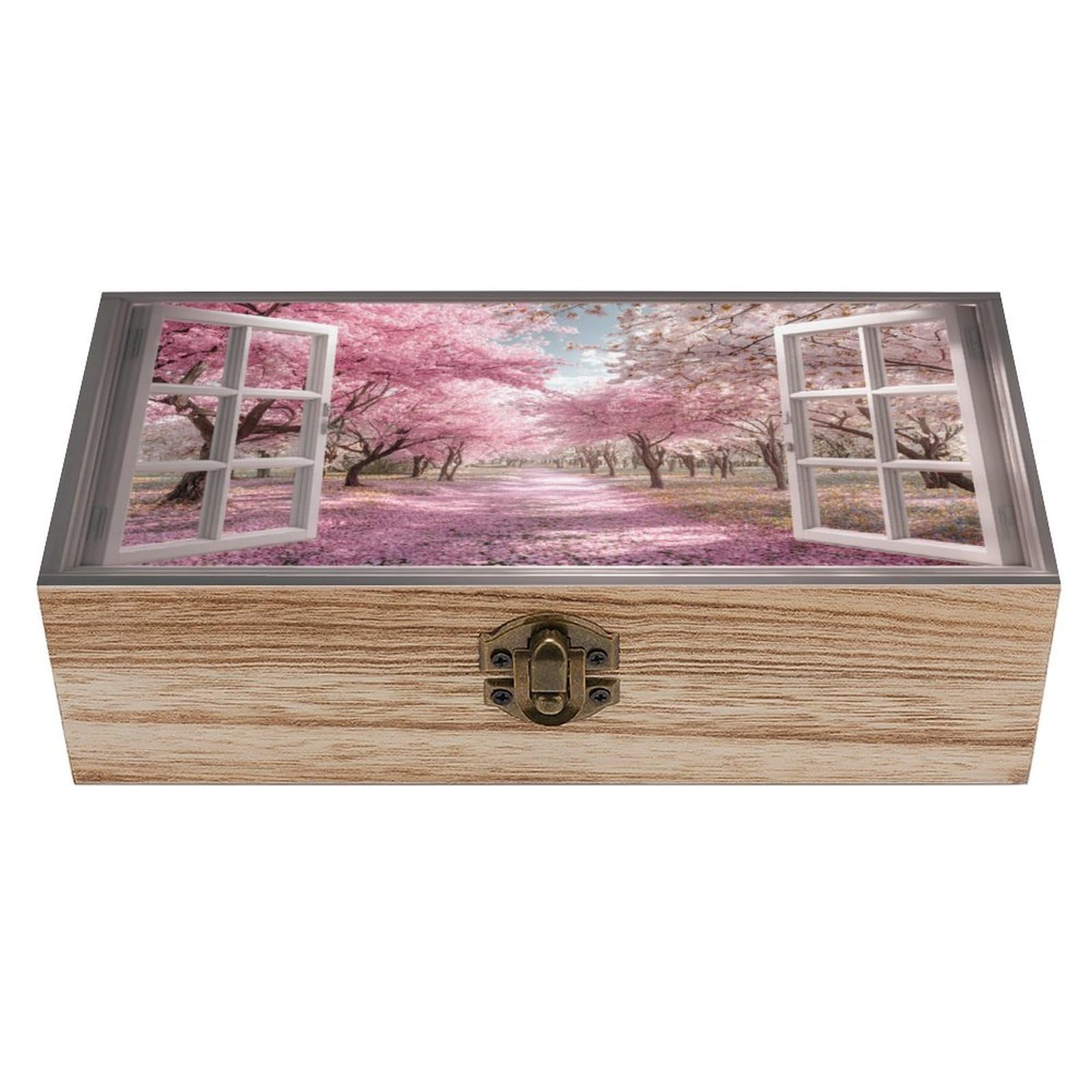 Ahdyr As Pic Beautiful Pink Path Covered In Cherry Wooden Storage Box With Hinged Lid And Front Clasp Large Keepsake Box