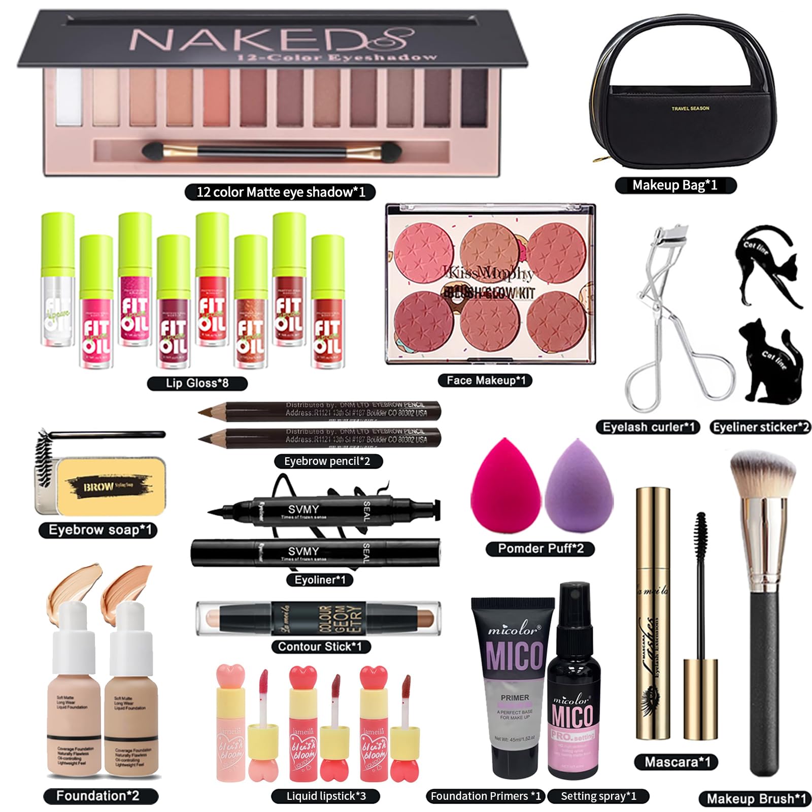 All in One Full Makeup Kit for Women Makeup Set for Women&Beginner,Eyeshadow, Foundation, Lipsticks, Eyeliner, Mascara - Image 2