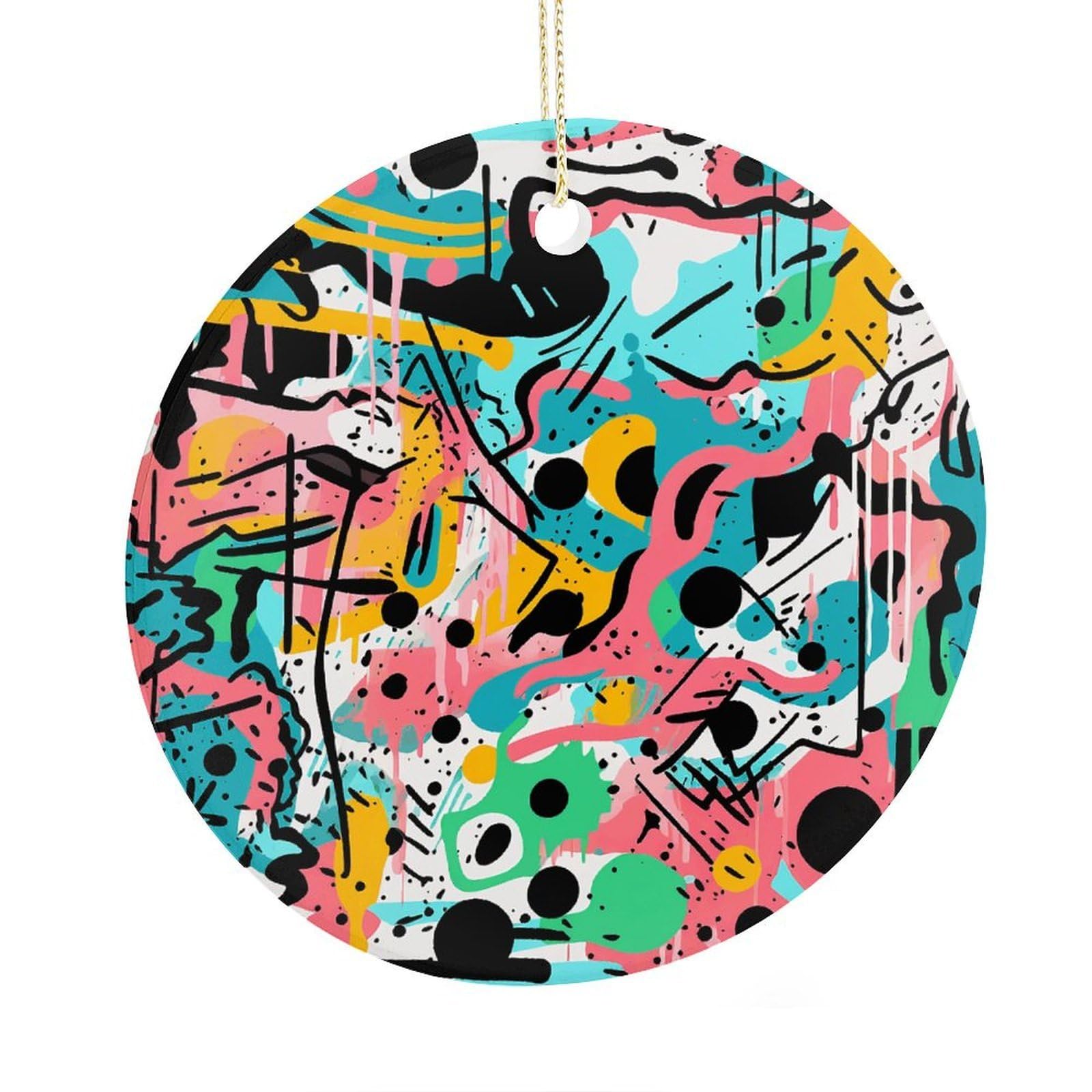 Fekiloot Style Jungle Punk Christmas Ornaments 2.9 Inch Round Ceramic Ornament Keepsake Thank You Gifts For Office, Room, Home - Holiday Present Ideas