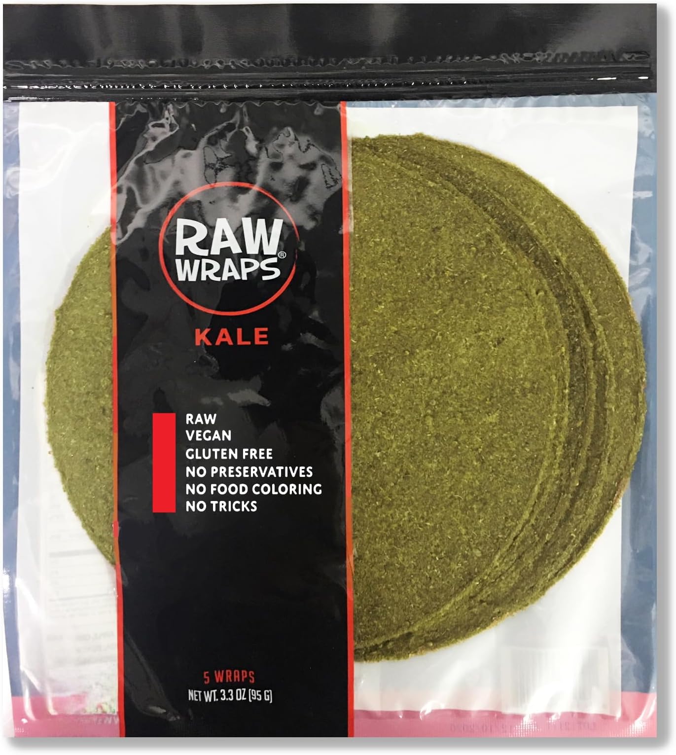 Raw Wraps, Gluten Free, Paleo, and Keto Friendly, Shelf Stable, 5 Wraps per Pack , Vegan, Non-GMO, No Added Salt or Sugar, Yeast Free, Low Carb Tortilla Wraps, Kale Flavor