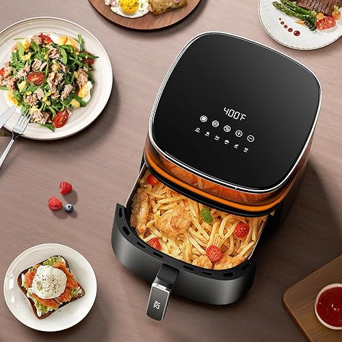 Miniatura 4 de ASZ Freidora de aire digital de 6 cuartos de galón con ventana hacia arriba, freidora de aire grande, 6 preajustes precalentados, recalentar,