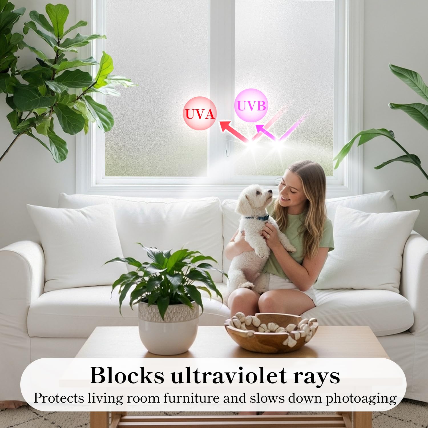 Qualsen Privacy Window Film Frosted Glass Film Matte White Non-Adhesive Static Window Cling Anti-UV Window Sticker for Bathroom Home Office Kitchen Living Room Front Door (23.6 x 157 Inch)