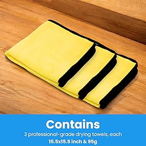 Microfiber Towels for Cars - 15.7" x 15.7" inches, Highly Absorbent Professional Grade Drying Towel Set for Superior Cleaning and Drying Performance - Car Drying & Kitchen Towel - Pack of 3