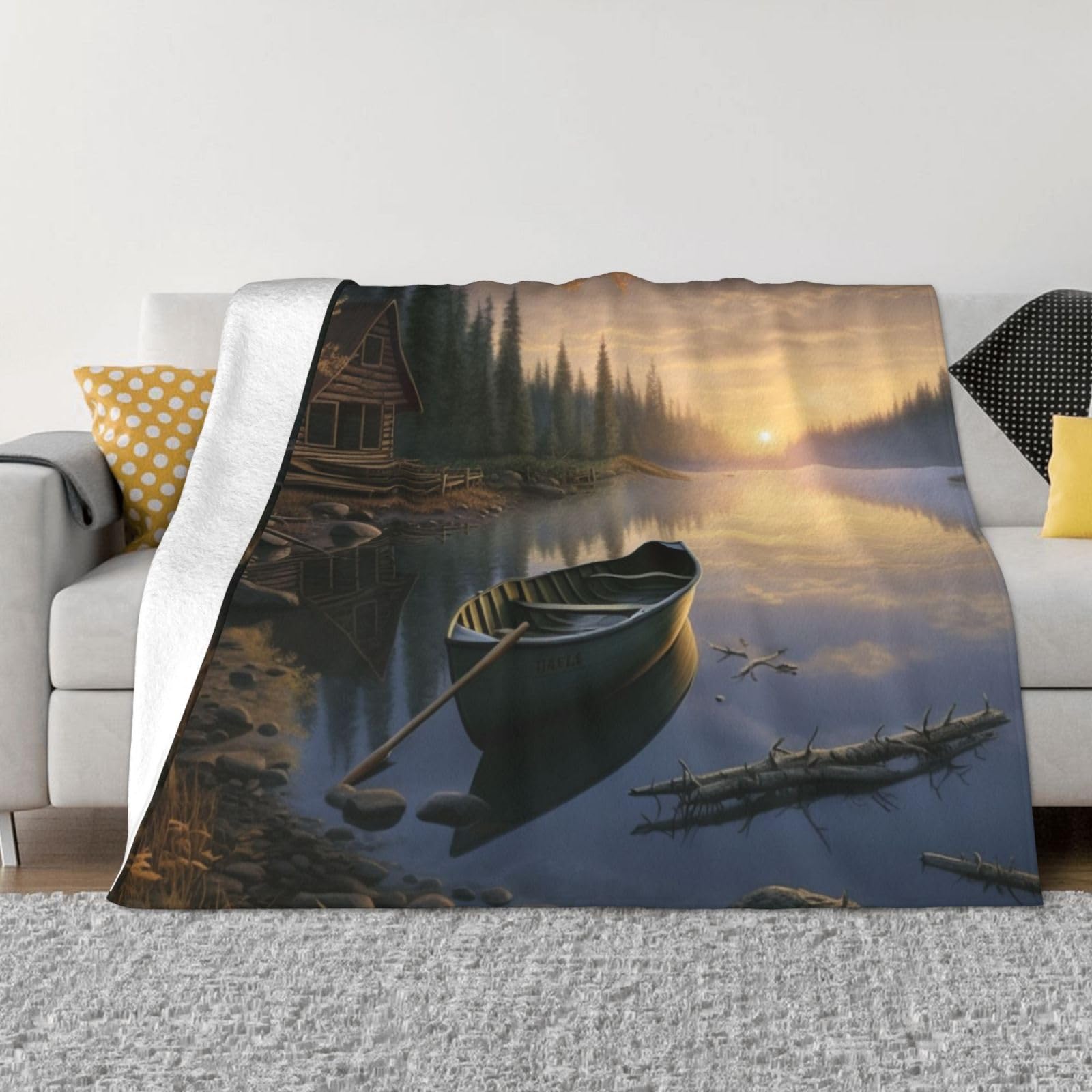 Plaid de canapé Canoe by The Water couverture flanelle douce pour soirée cocooning et voyage