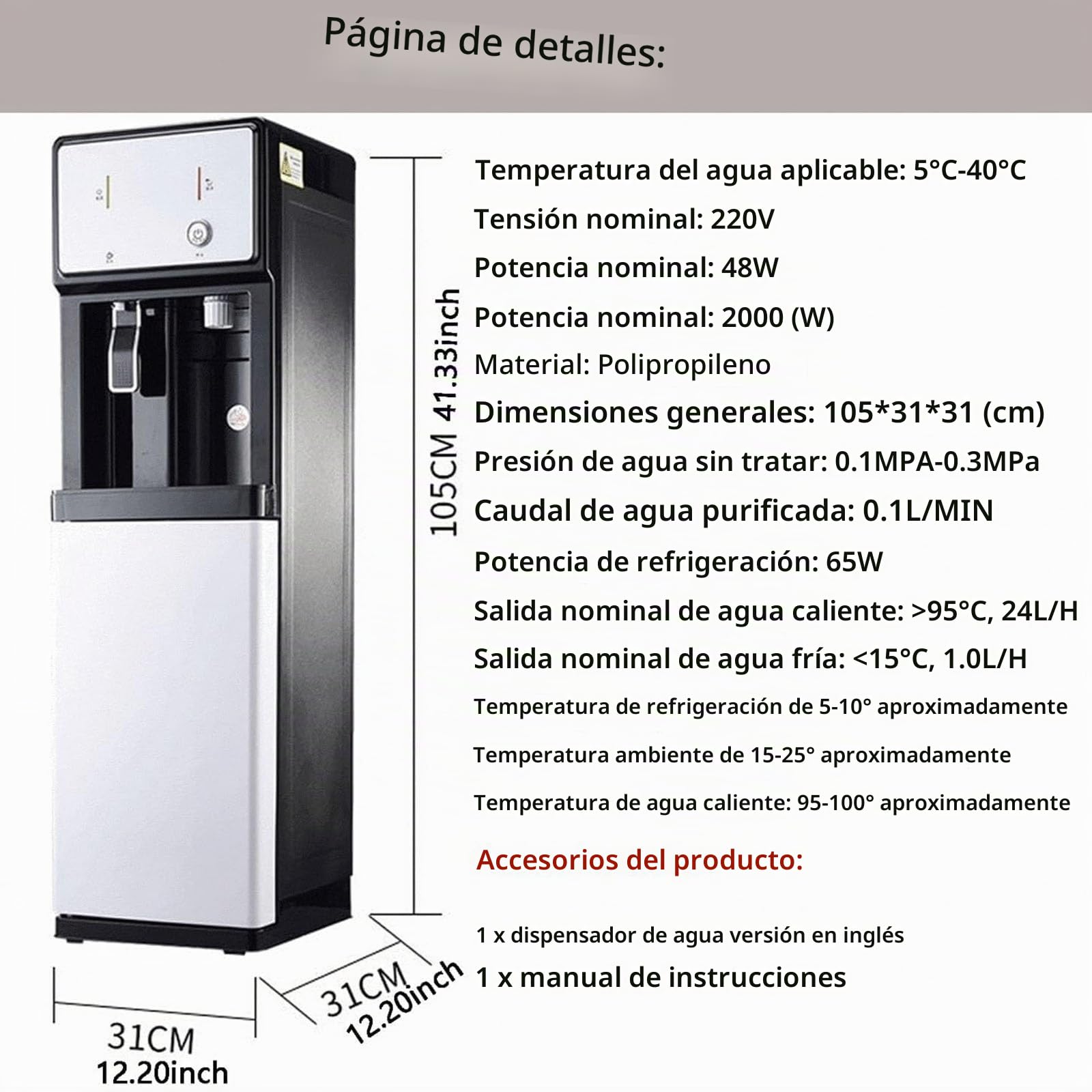 Dispensador De Agua para Garrafas,Maquina De Agua Fria Y Caliente,Fuente De Agua De Pie Carga Inferior,3 Configuraciones Temperatura,para El Hogar Café Té Bar Dormitorio