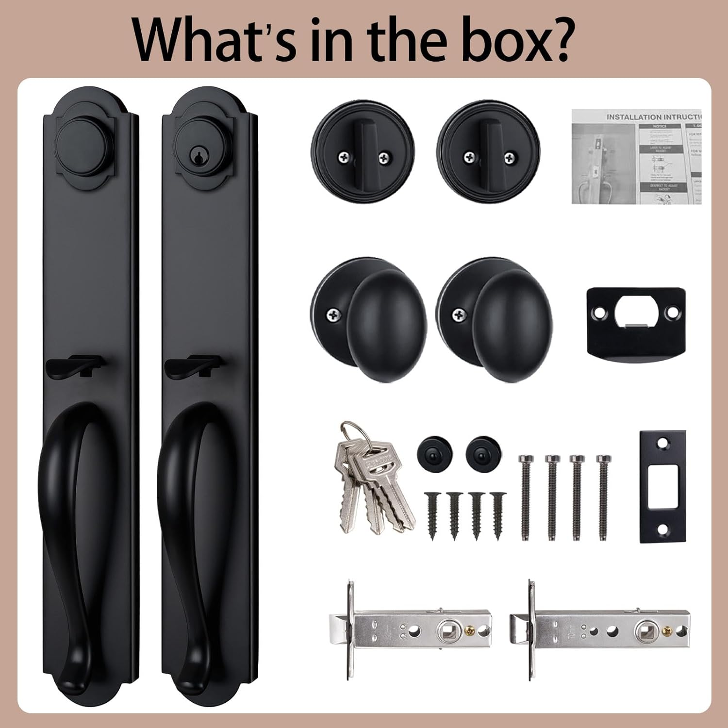 Double Front Door Handle Set with Camelot Trim in Matte Black, Entrance Front Door Lock Set with Deadbolt and Knob, X-2018DBSET