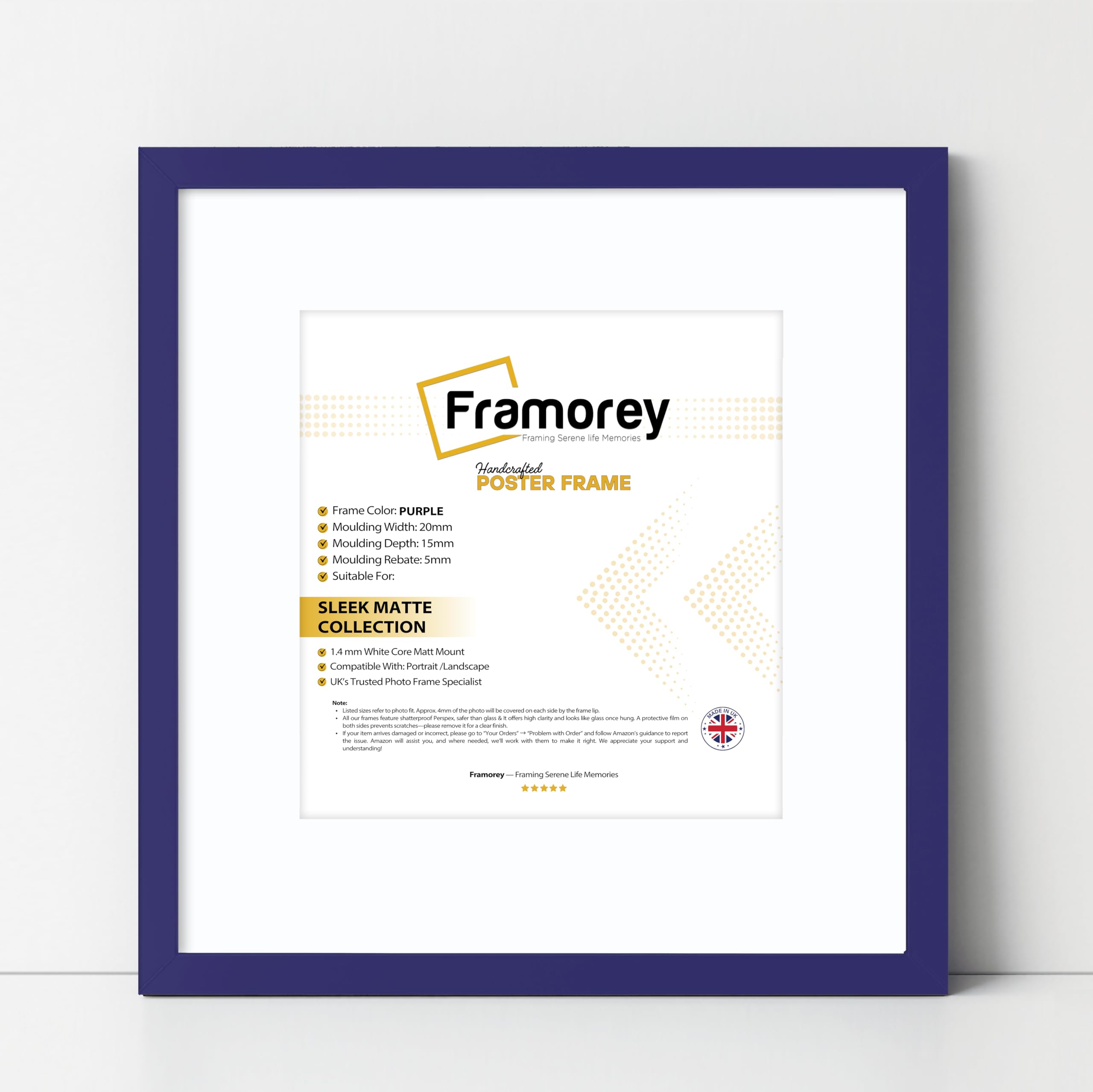 FRAMOREY Square Size Thin Matt Photo, Handmade Flat Thin Picture Frame, 24x24" Size Purple Picture Frame With 20x20" Size White Mount, Photo Print Frames