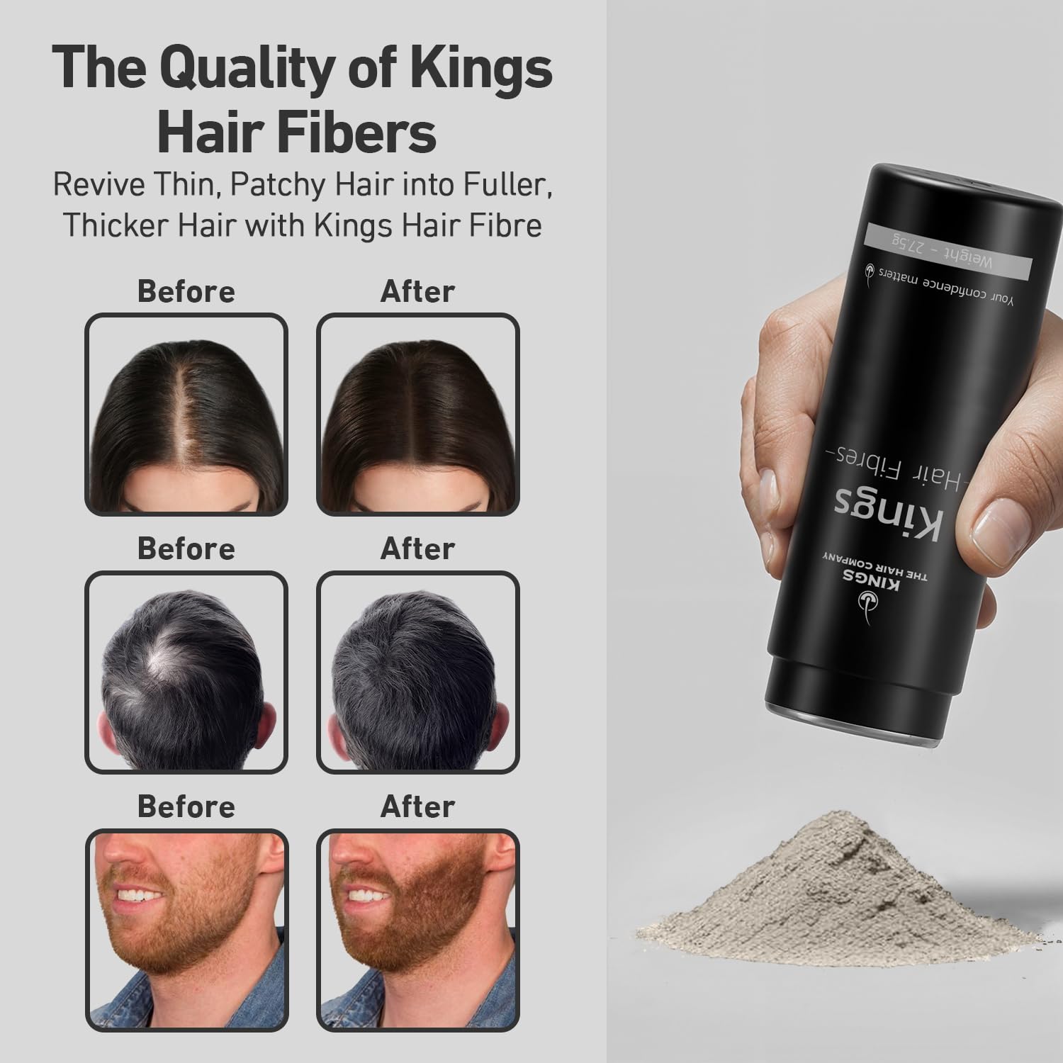 Kings Hair Fibres (Pack of 1 WHITE), 27.5 g (Pack of 1) - Image 4